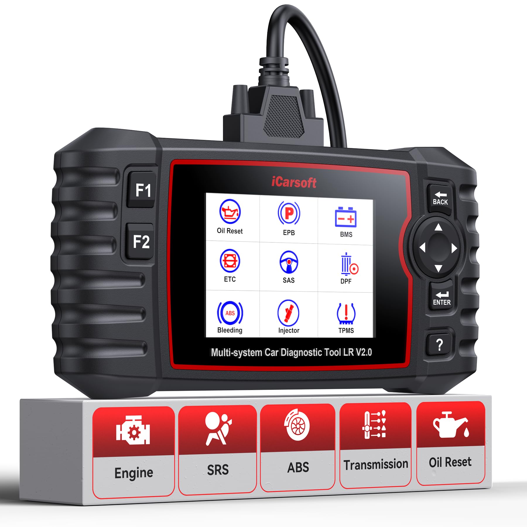 iCarsoft LR V2.0 OBD2 Scanner for Land Rover/Jaguar, Full System Diagnostic Tool with 9 Service Function, Oil/EPB/SAS/ABS Bleeding/BMS/ETC/DPF/INJ/TPMS, Lifetime Update Car Code Reader
