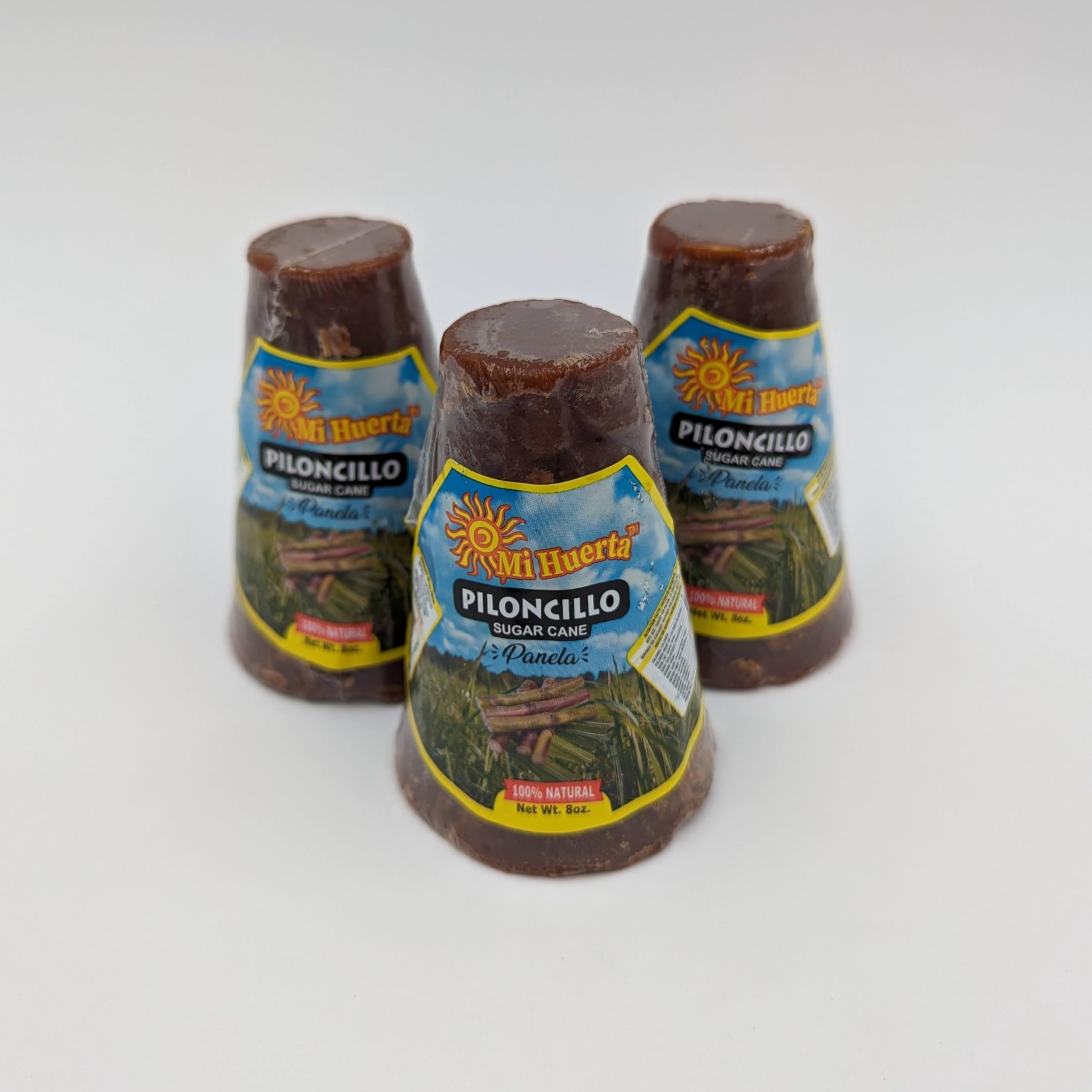 Mi Huerta - Piloncillo Sugar Cane Panela - 100% Natural Unrefined Whole Brown Sugar Cane - 3 pack of 8oz cones