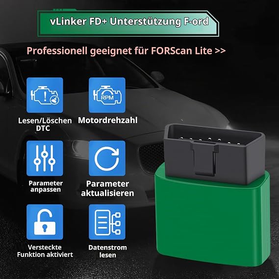 vLinker FD+ OBD2 Bluetooth Scan Tool Diagnostic Code Reader for iOS Android and Windows - Made for Scan Green