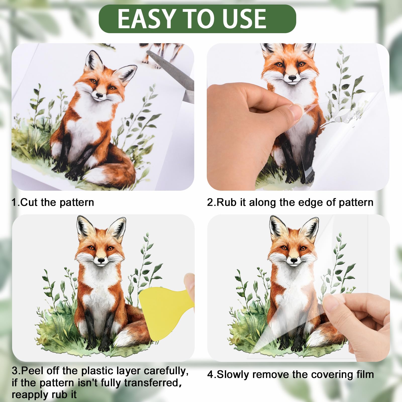 HICOHAND Rub on Transfers Stickers for Crafts Animal Theme Furniture Transfers Decor Decals for Glass Porcelain Wood Plastic Photo Albums Garden Door Bedroom Home Decor (Forest Animals) - Image 3
