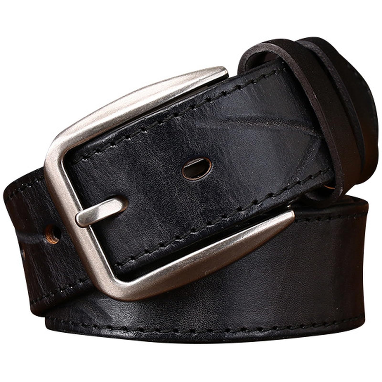 AGUTALITHIC Durable Cowhide Belt-Engraved Scratched Full-Grain Leather Hand Stitched Strap| Solid Buckle,Daily Wear,Gift Box(100cm/39, Black)