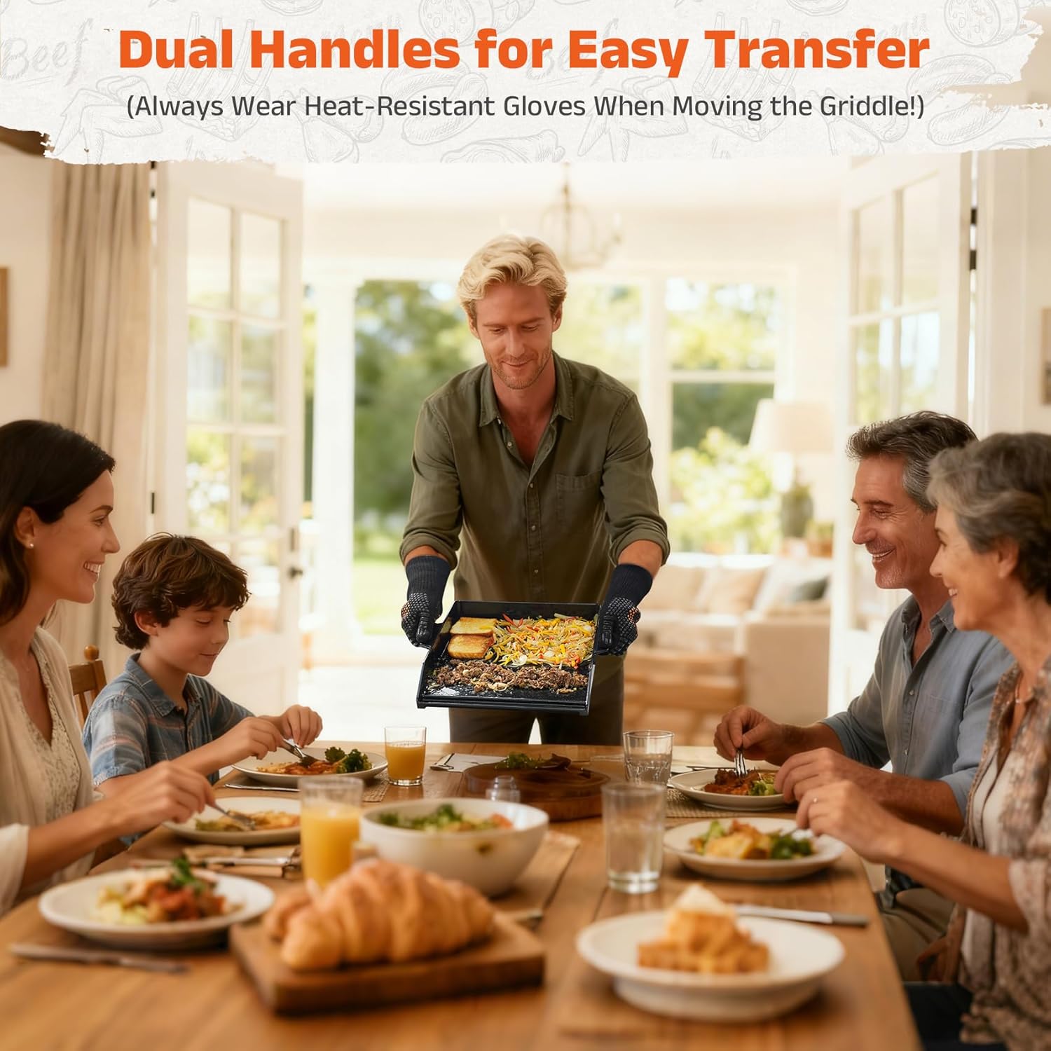 onlyfire Adjustable BBQ Griddle for Most Gas Grills, Universal Enamelled Cast Iron Cooking Griddle with Handles for Outdoor Cooking, 19" Maximum Depth