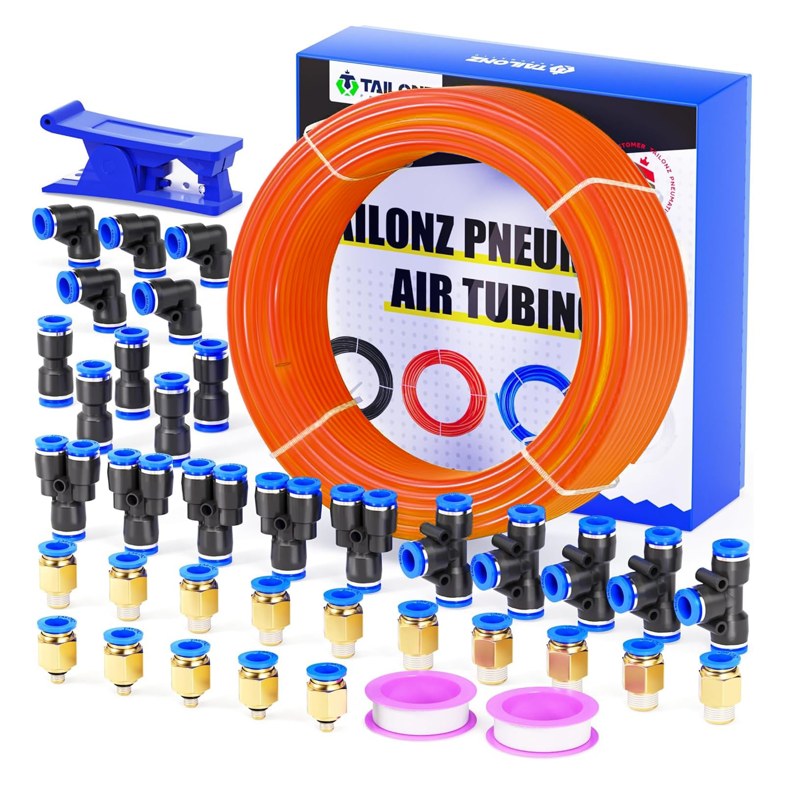 TAILONZ PNEUMATIC Orange 6mm OD 4mm ID Polyurethane PU Air Hose Pipe Tube Kit 32 Meter 100ft
