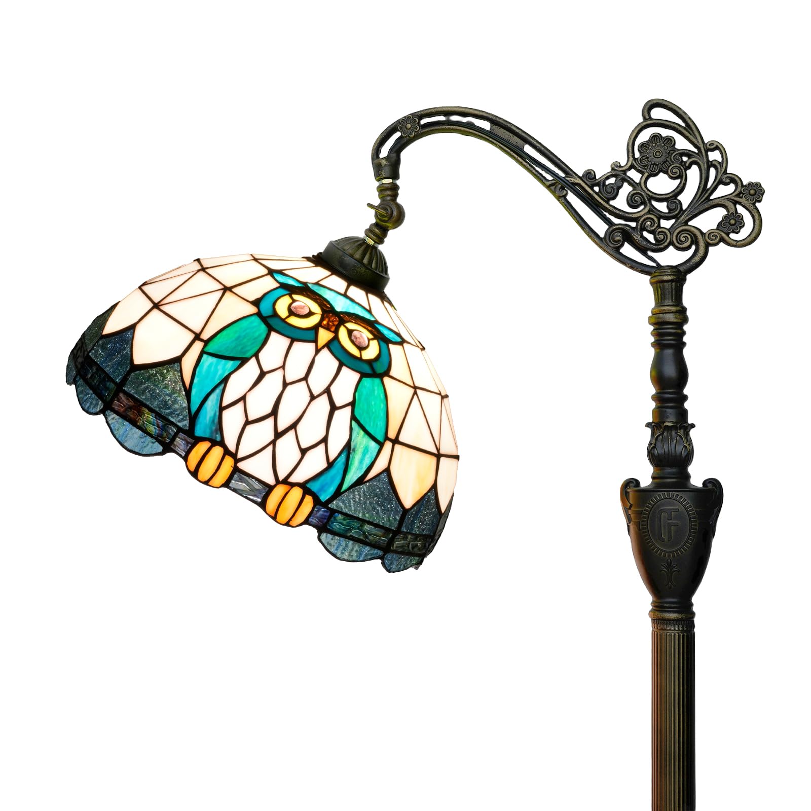 NUODITOS Tiffany Floor Lamp Owl Animal Stained Glass Reading Floor Lamp with Adjustable Lampshade Tiffany Style Corner Standing Light for Bedroom Living Room Office (Bulb Included)