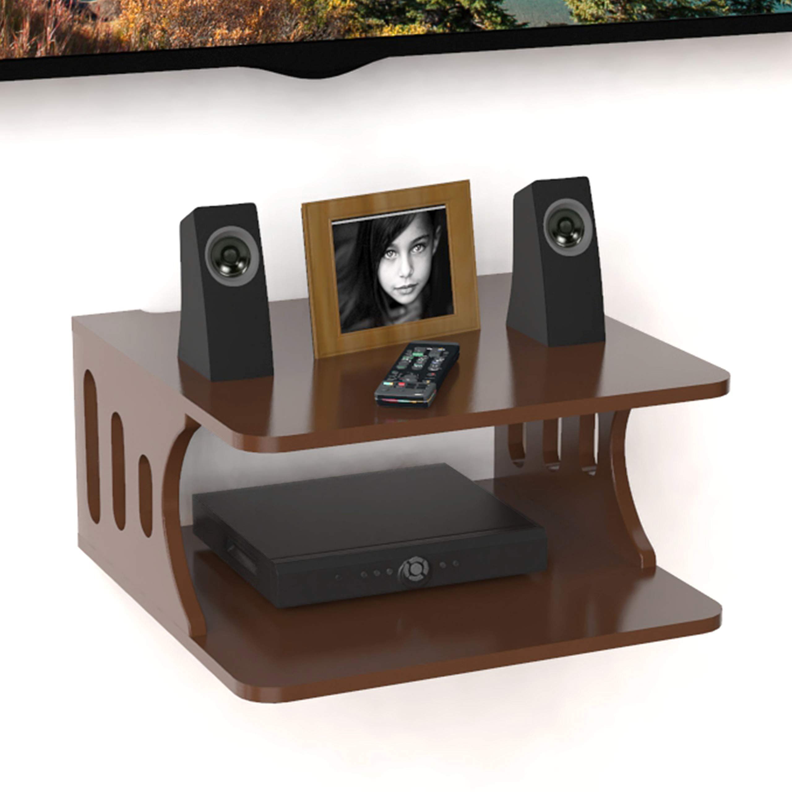 AMAZE SHOPPEE Wooden Set Top Box Wall Shelf for Setup Box/WiFi Router/ac Remote Stand Wall Mounted Shelves