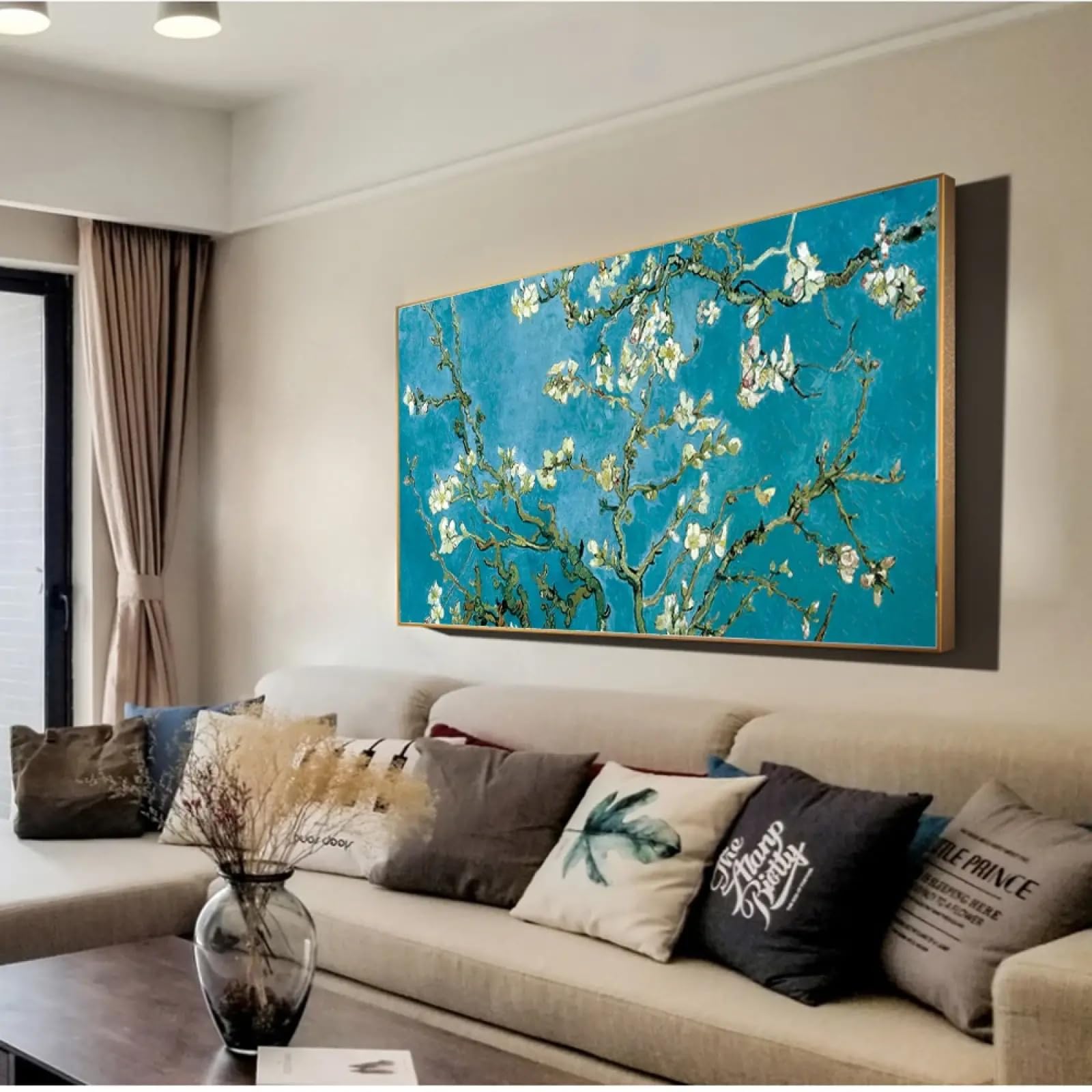 Toile Van Gogh amandier en fleurs pour salon 55x110cm