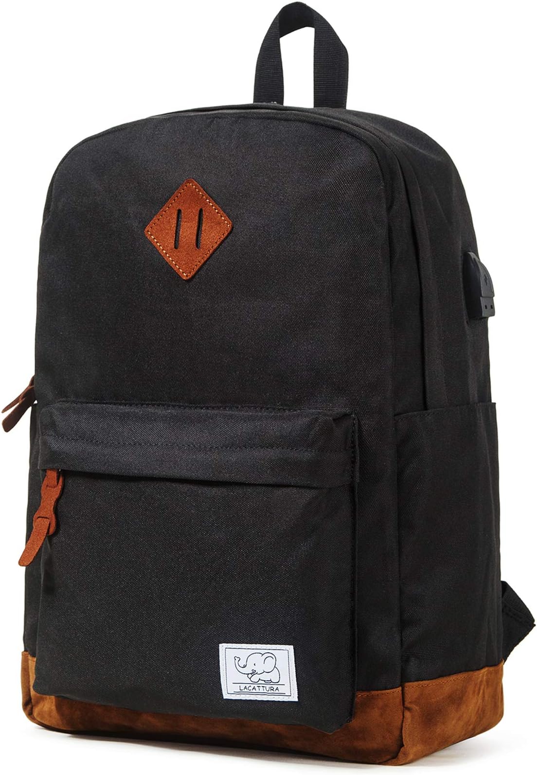 LACATTURA College Backpack, Lightweight Laptop Book Bag, Black
