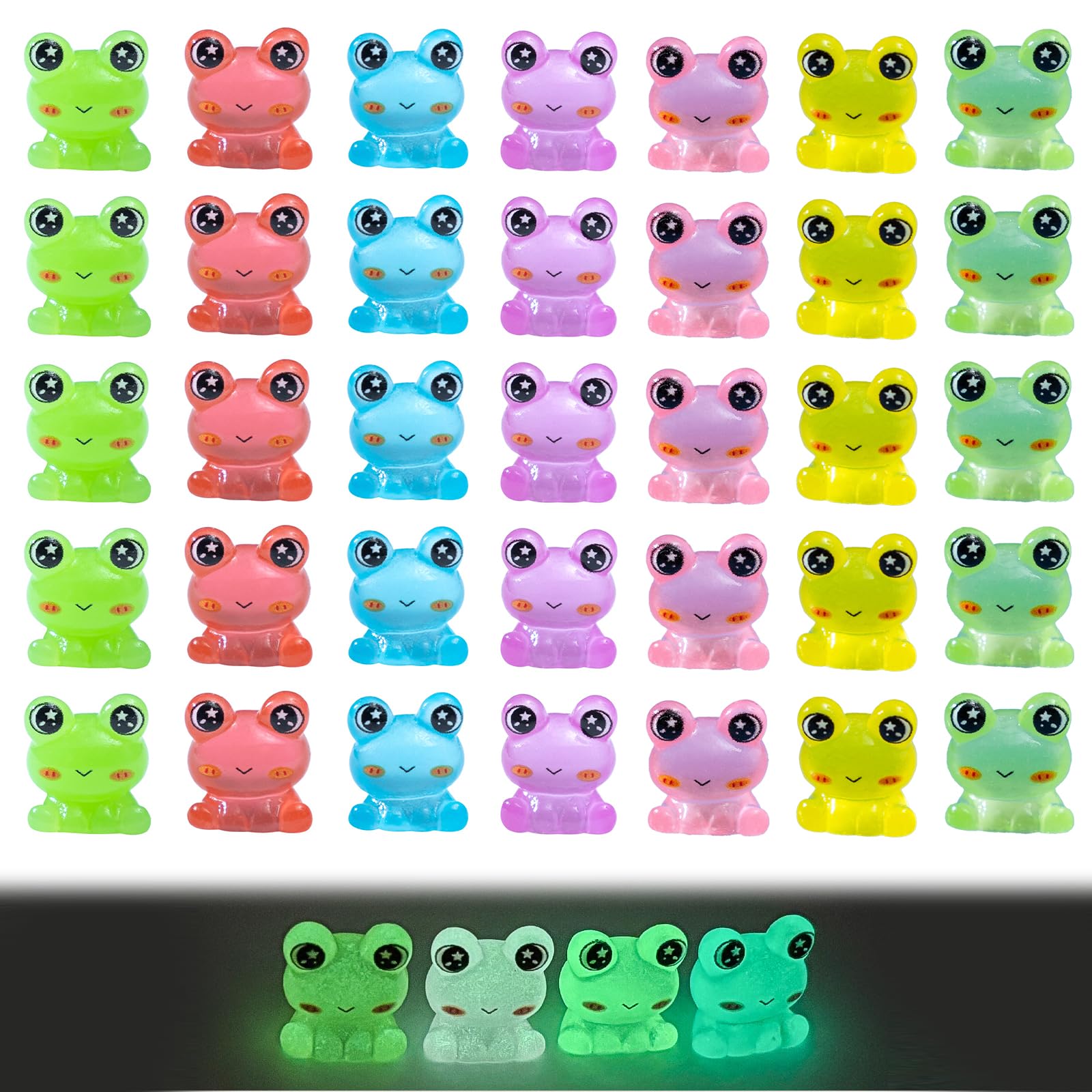 Susfyhya 35Pcs Resin Frog Figures, Luminous Mini Resin Animals, Glow in the Dark Frogs Figurines, Miniature Frog Ornaments for Dollhouse, DIY Crafts, Fairy Garden & Landscape Plant Accents