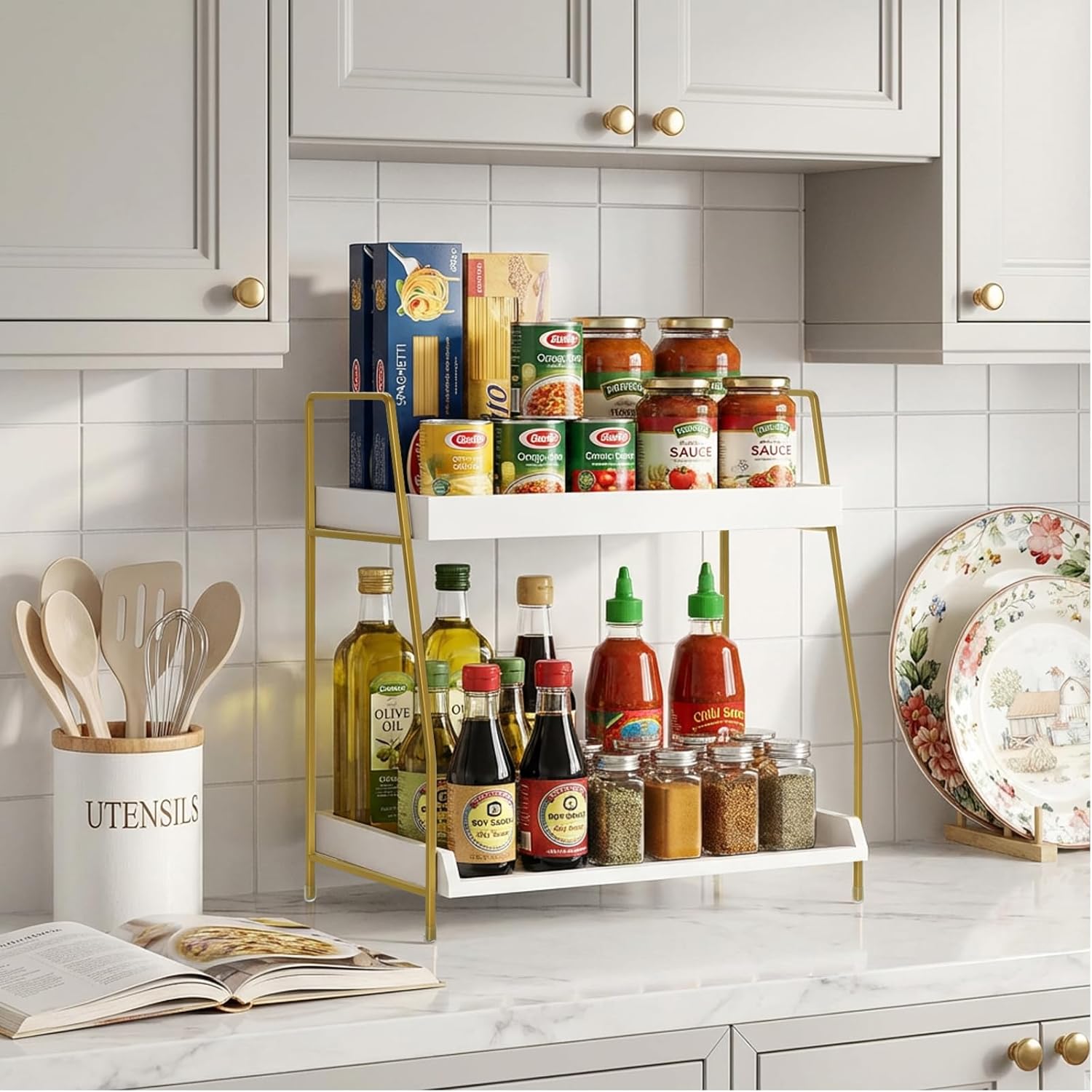 2-Tier Bathroom Counter Organizer, Wood Countertop Organizer for Bathroom Decor, Bathroom Organizers and Storage, Skincare Organizers for Vanity , Counter Storage Shelf for Bedroom Kitchen Office