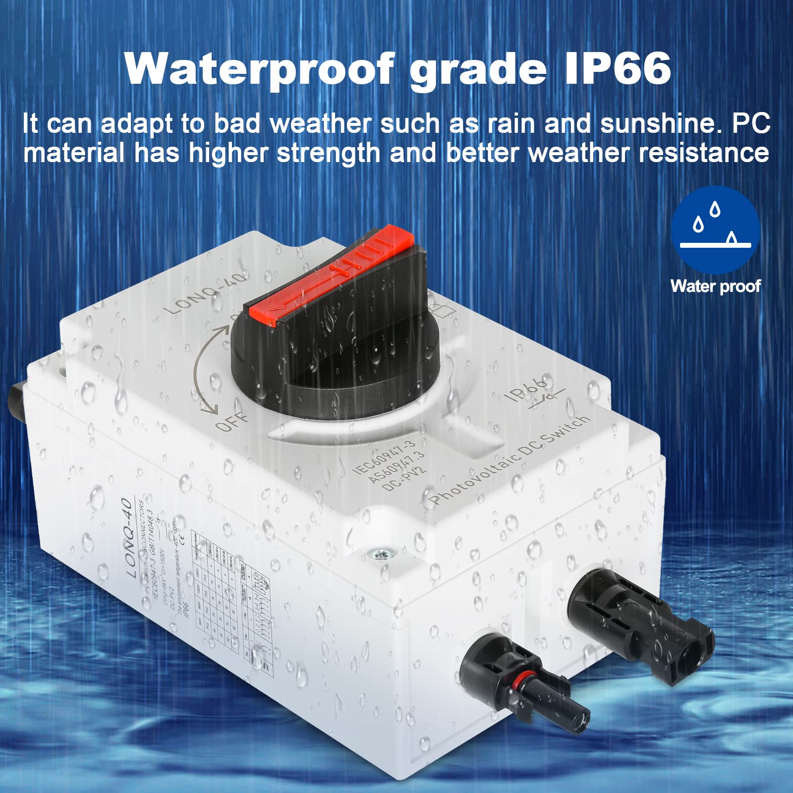 Jadeshay Interruttore di Isolamento,32A CC1200V Sezionatore DC Fotovoltaico Interruttore di Separazione IP66 Interruttore di Protezione per Sistemi di Alimentazione Solare