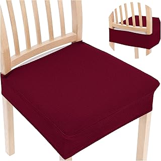 Smiry Stretch Jacquard Seat Covers for Dining Room Chairs Set of 6, Removable Washable Chair Seat Protector Slipcovers, No Rear Covers, Wine Red