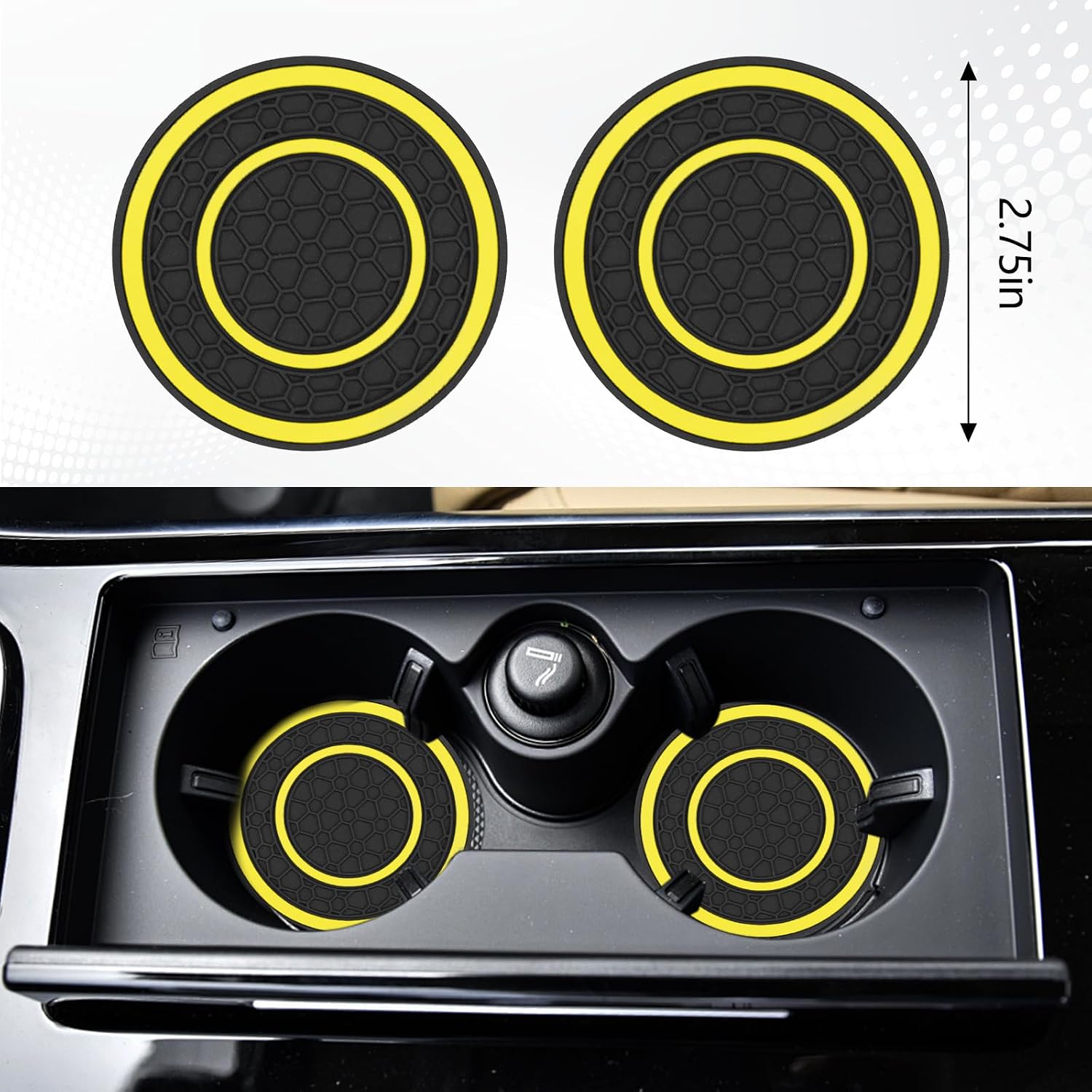 8PCS Car Accessories Set, Leather Car Steering Wheel Cover, Armrest Pad, Seat Belt Cover Pads, Gear Shift & Handbrake Covers, Cup Holder Coasters, Universal Auto Interior Accessories (Yellow)