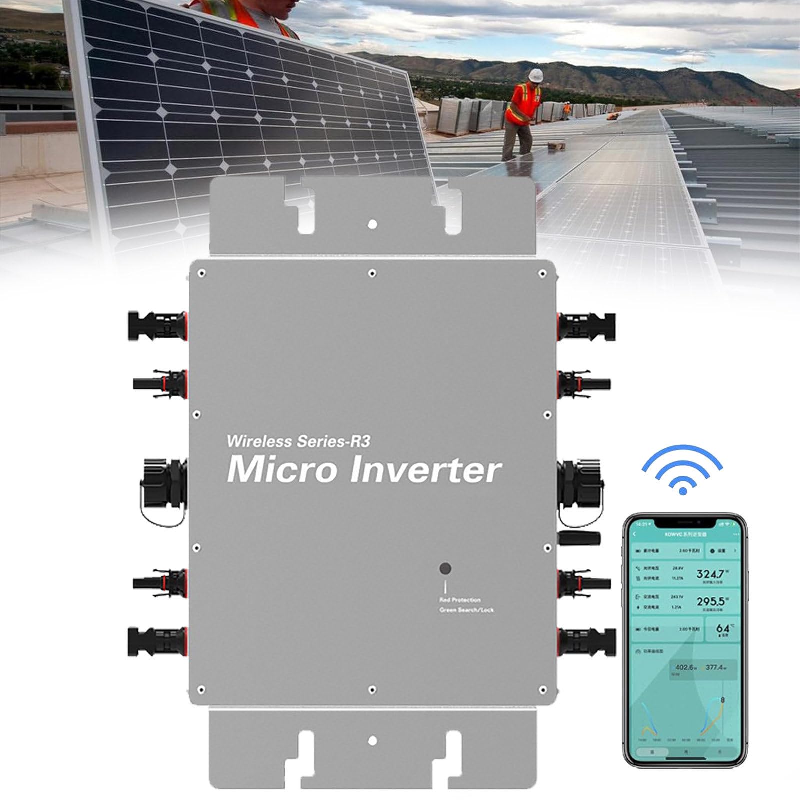 Micro Inverter da 1600 W, Micro Inverter Fotovoltaico con Livello di Impermeabilità IP65, Identificazione Automatica Uscita CA 120 V/230 V Micro Inverter Collegamento alla Rete Solare
