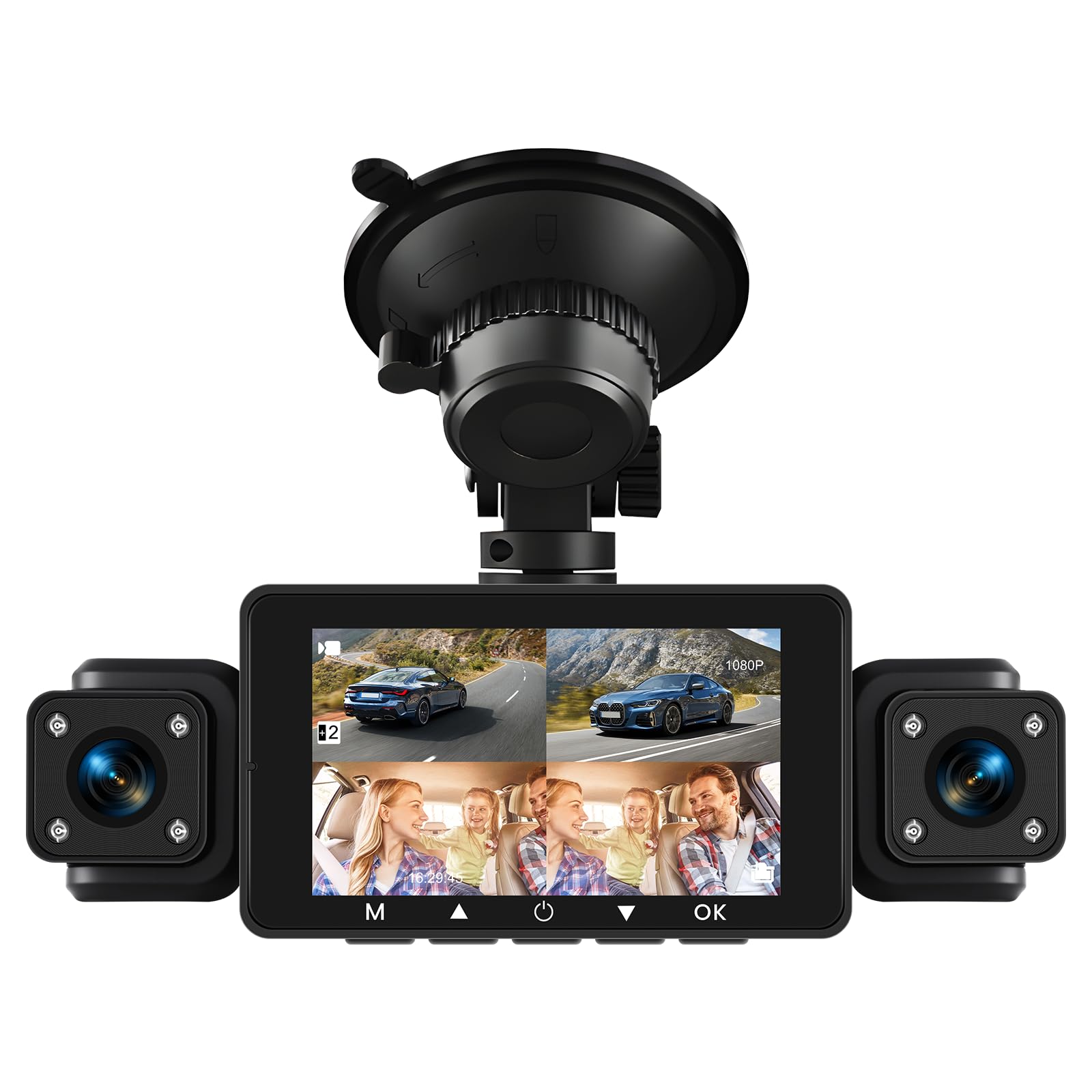 360 Degré 4 Canaux Tout Autour 1080P Car Dash Cam, 3 Pouces IPS Ecran avec WiFi/64GB/G-Sensor/Caméra Arrière/Mode Parking 24H/Vision de Nuit/Enregistrement en Boucle