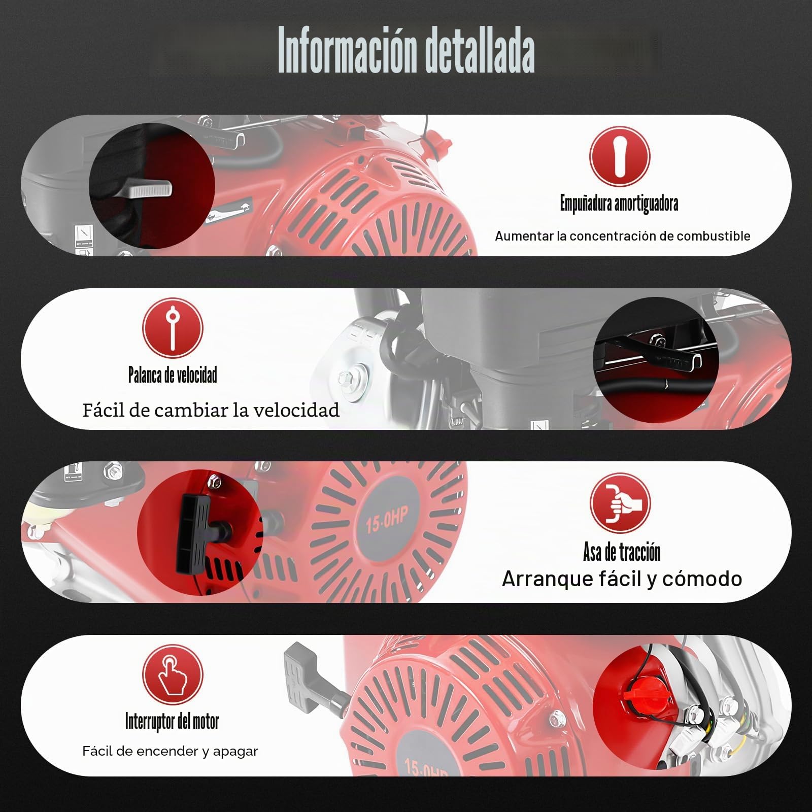 Motor de gasolina de 4 tiempos, 15 CV, 9700 W, 420 cc, 3600 rpm, refrigerado por aire, 6,5 l, para sistemas de bombeo, generadores, equipos de construcción