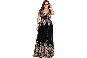 V Neck Chiffon Maxi Plus Size Formal Dress