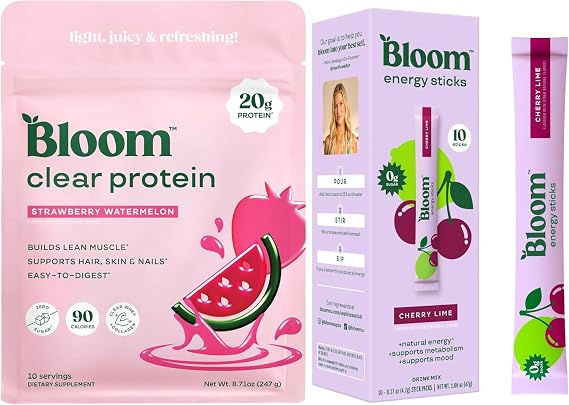 Bloom Strawberry Watermelon Clear Protein and Cherry Lime Energy Packets Bundle