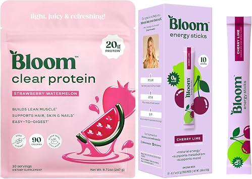 Bloom Strawberry Watermelon Clear Protein and Cherry Lime Energy Packets Bundle