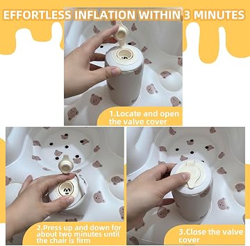 AGITVPS Inflatable Baby Seat for Babies 3-36 Months, Built in Air Pump Baby Chair Sit Me up Floor Seat for Baby, Bumbo Seat for Learning to Sit, Feeding, Camping (Bear)