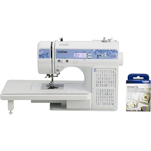 Brother CS7205 Computerized Sewing Machine with Wide Table, 150 Built-in Stitches, SA5FTPKG 5 Foot Embellishment Pack Included