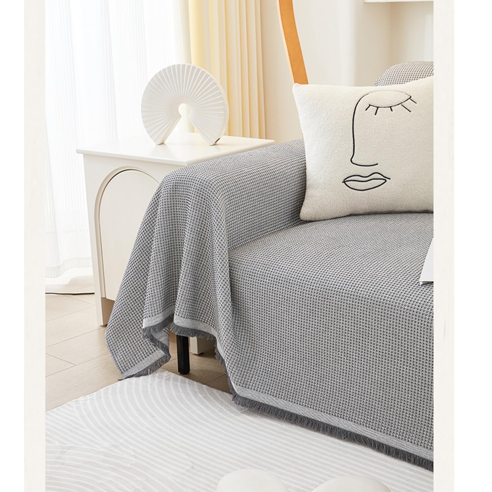 Amazon｜ソファーカバー 北欧風 編みこみ マルチカバー 大判 保護