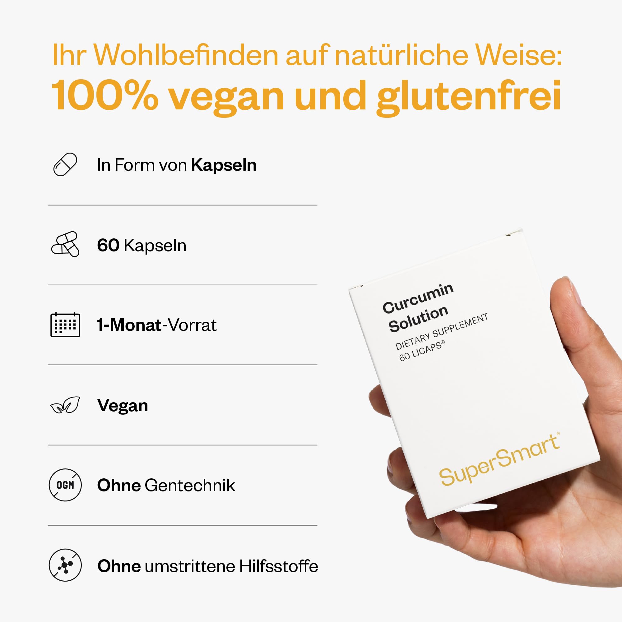 Supersmart - Curcumin Solution - Entzündungshemmend - Unterstützt einen gesunden Verdauungstrakt & Leber - Leistungsstarkes Antioxidans | Nicht GVO - 60 Licaps