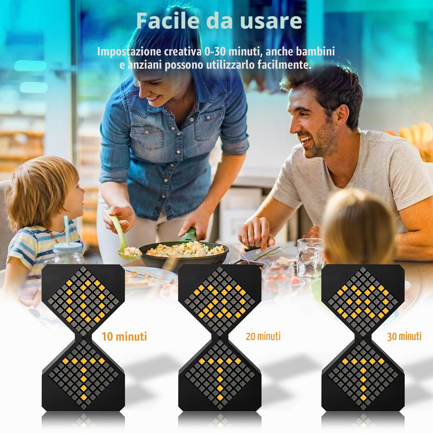 Clessidra digitale per bambini, tempo di sabbia da 1 a 30 minuti, può impostare qualsiasi minuto, un giocattolo sensoriale per rilassarsi, timer elettronico fai da te per cucina