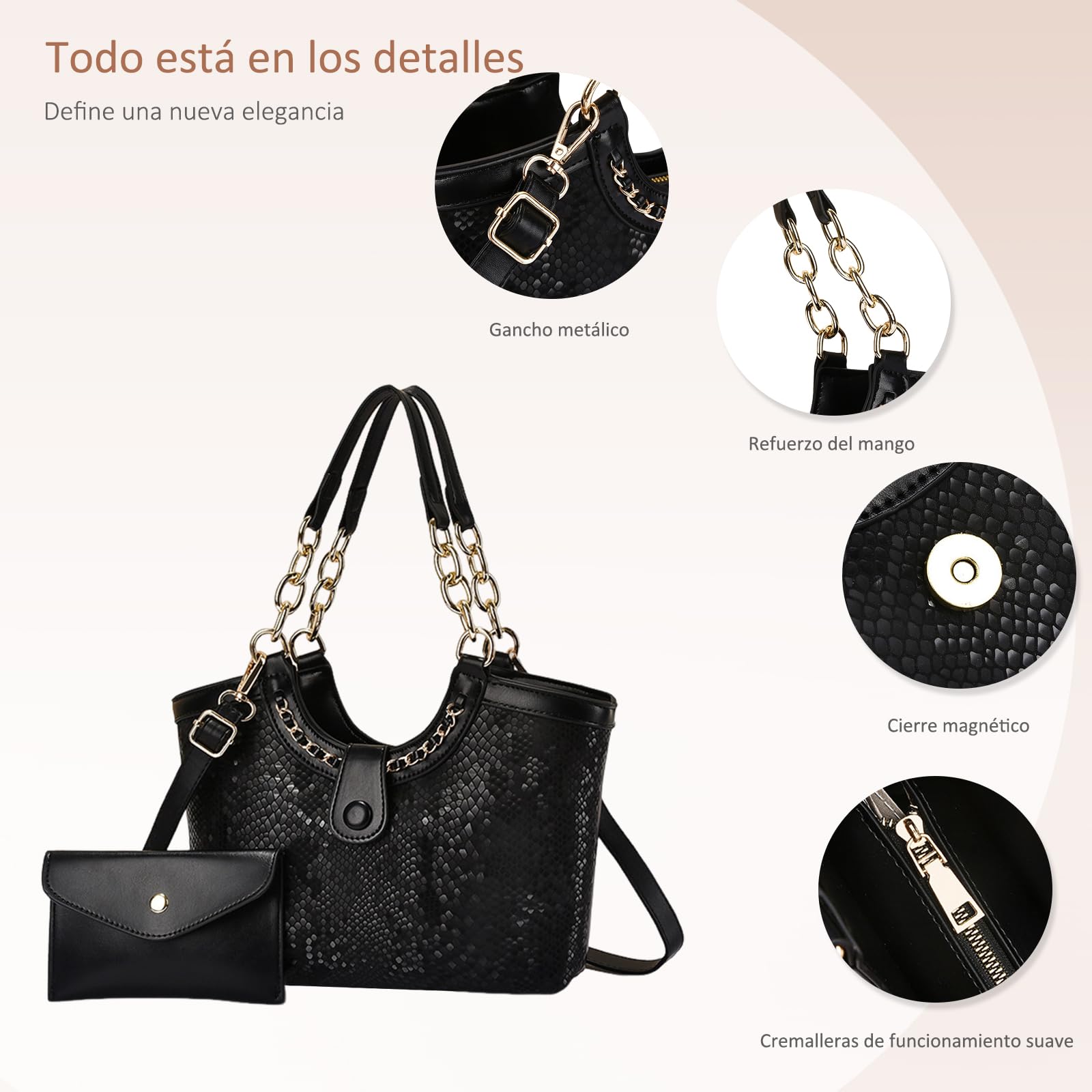 NICOLE & DORIS Bolso Shopper Mujer Bolso de Mano con Monedero Bolso Bandolera Grande Cuero PU Bolso de Hombro para Viajes Compras Trabajo Plateado