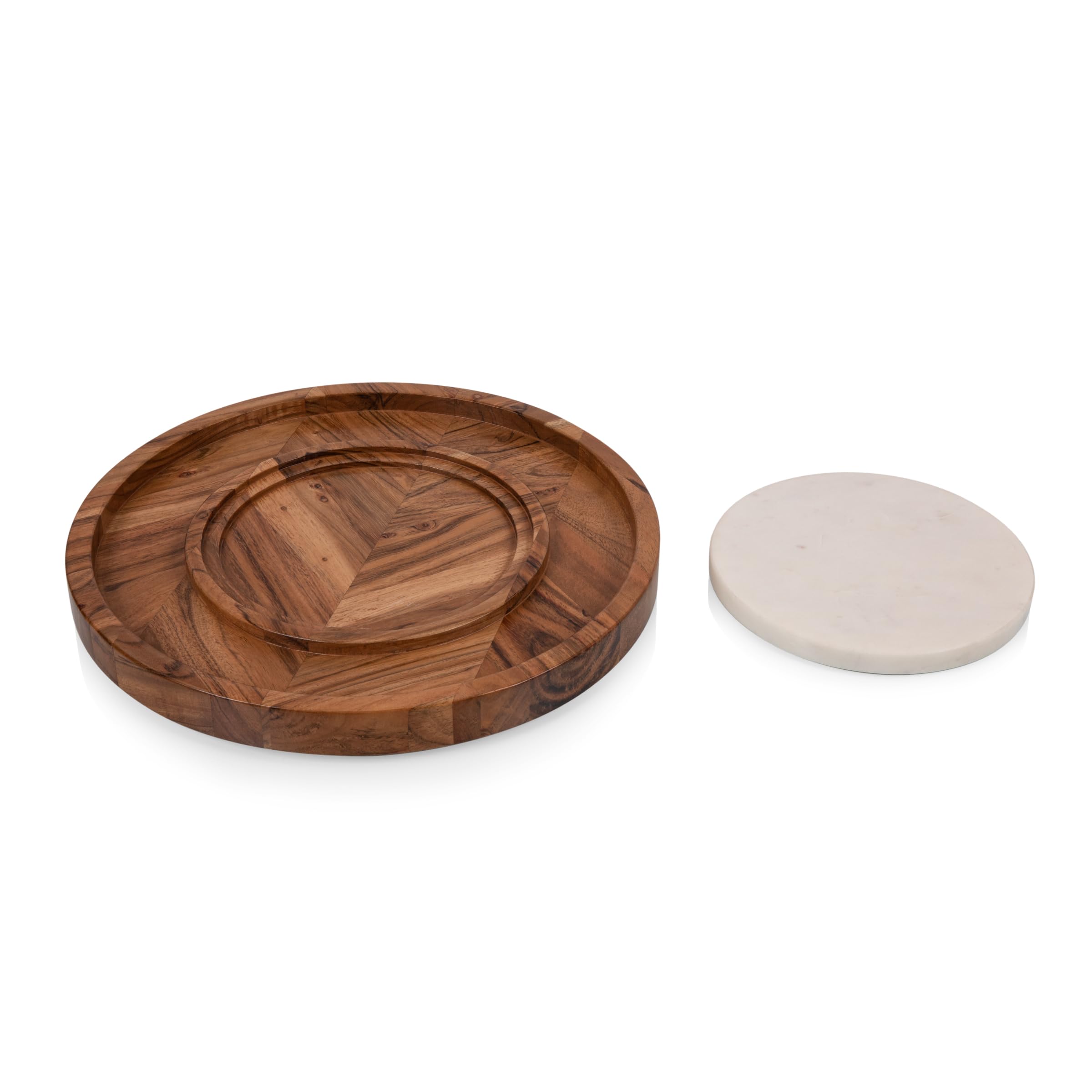 PICNIC TIME Isla Platter Inserto para Tabla de Queso, Juego de Tablas de charcutería, Bandeja Redonda para Servir, 13.8 x 13.8 x 1.2, Madera de Acacia con mármol