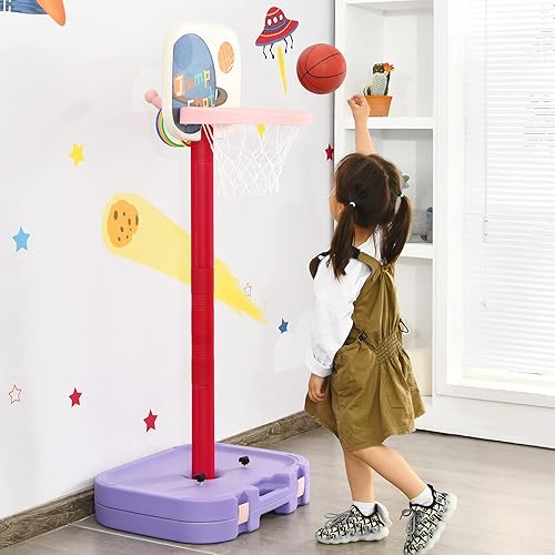 Miniatura 2 de Costzon Aro de baloncesto para niños, juego de aro de baloncesto 2 en 1 con lanzamiento de anillo y caja de almacenamiento para niños y niñas,