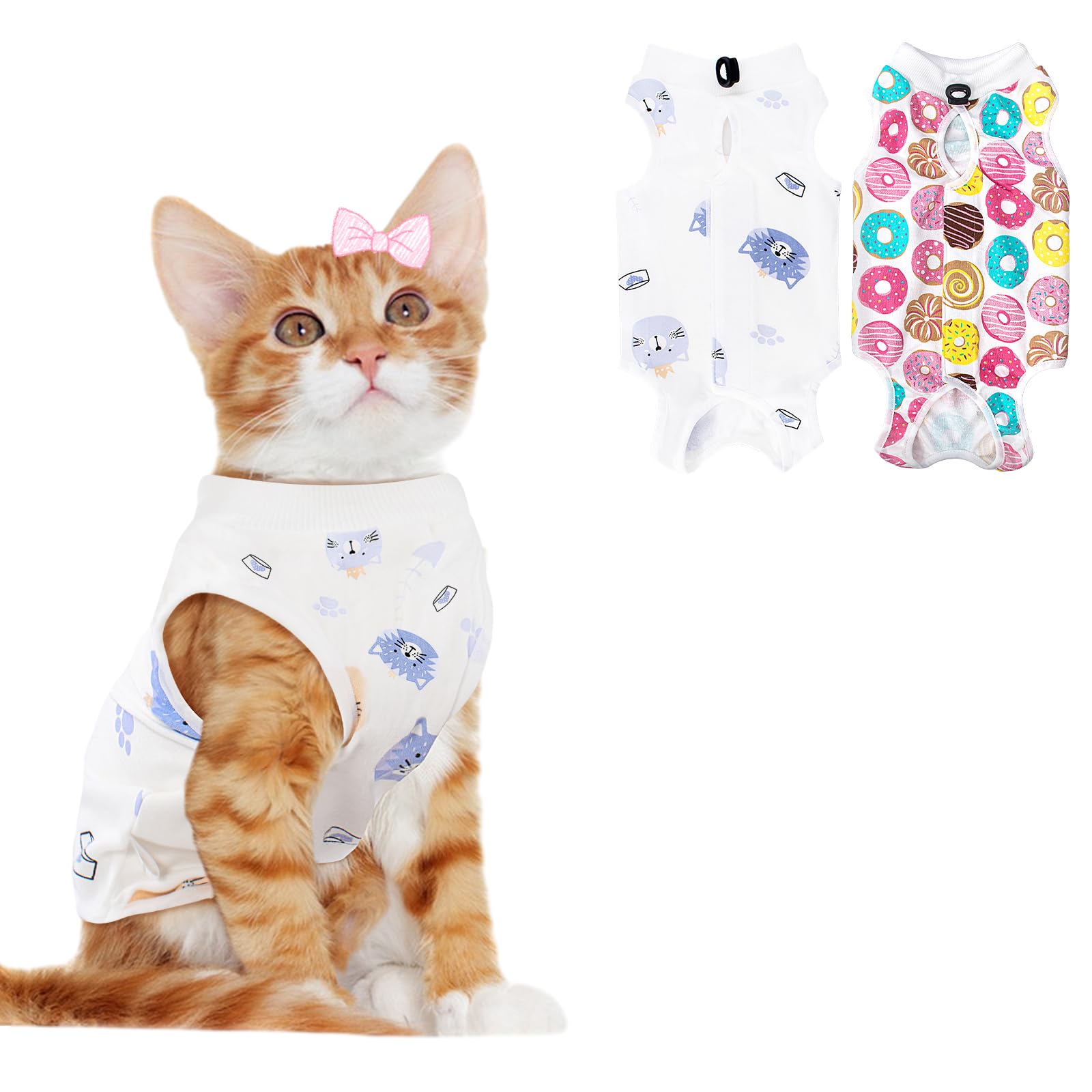 2 PCS Cat Recovery Suit for Spay Abdominal Wounds Cat Onesie for Cats After Surgery Recovery Suit Female Breathable E-Collar Alternative Kitten Onesie Anti Licking — image 1