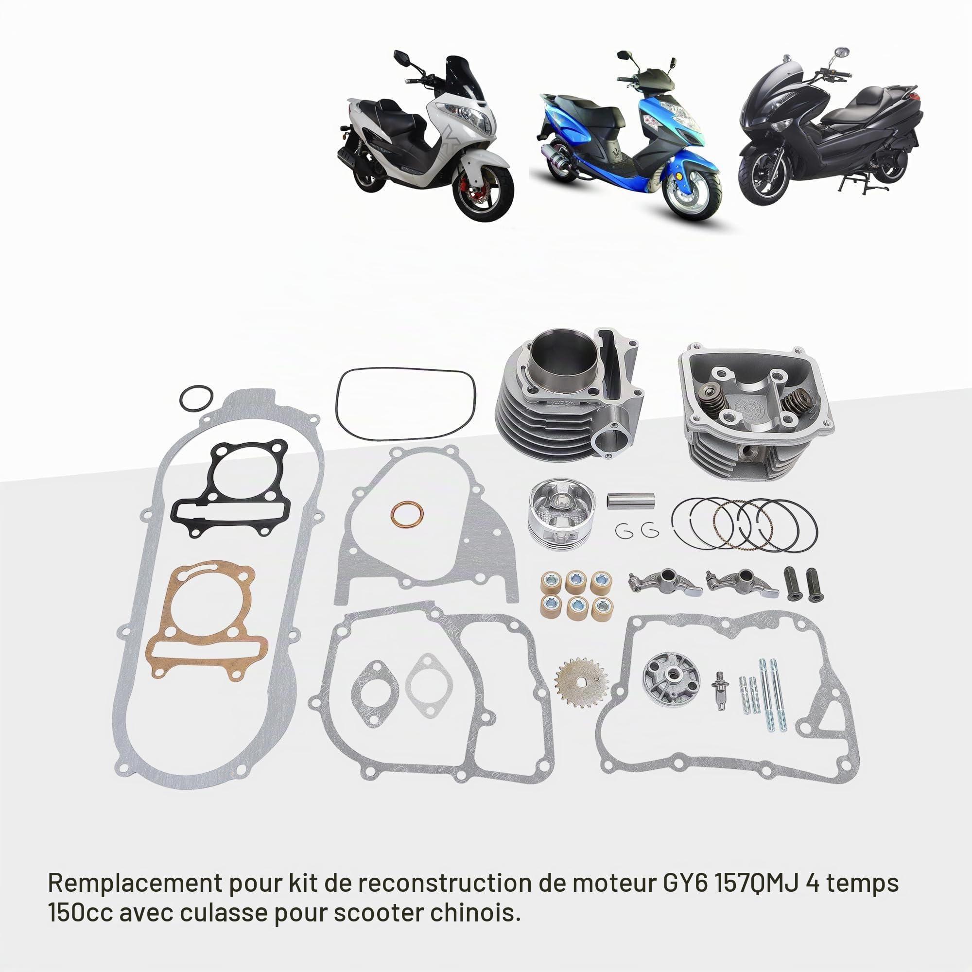 GOOFIT Kit Cylindre à tête Chinoise Remplacement pour Scooter de 57,4 mm de diamètre 150 CC GY6