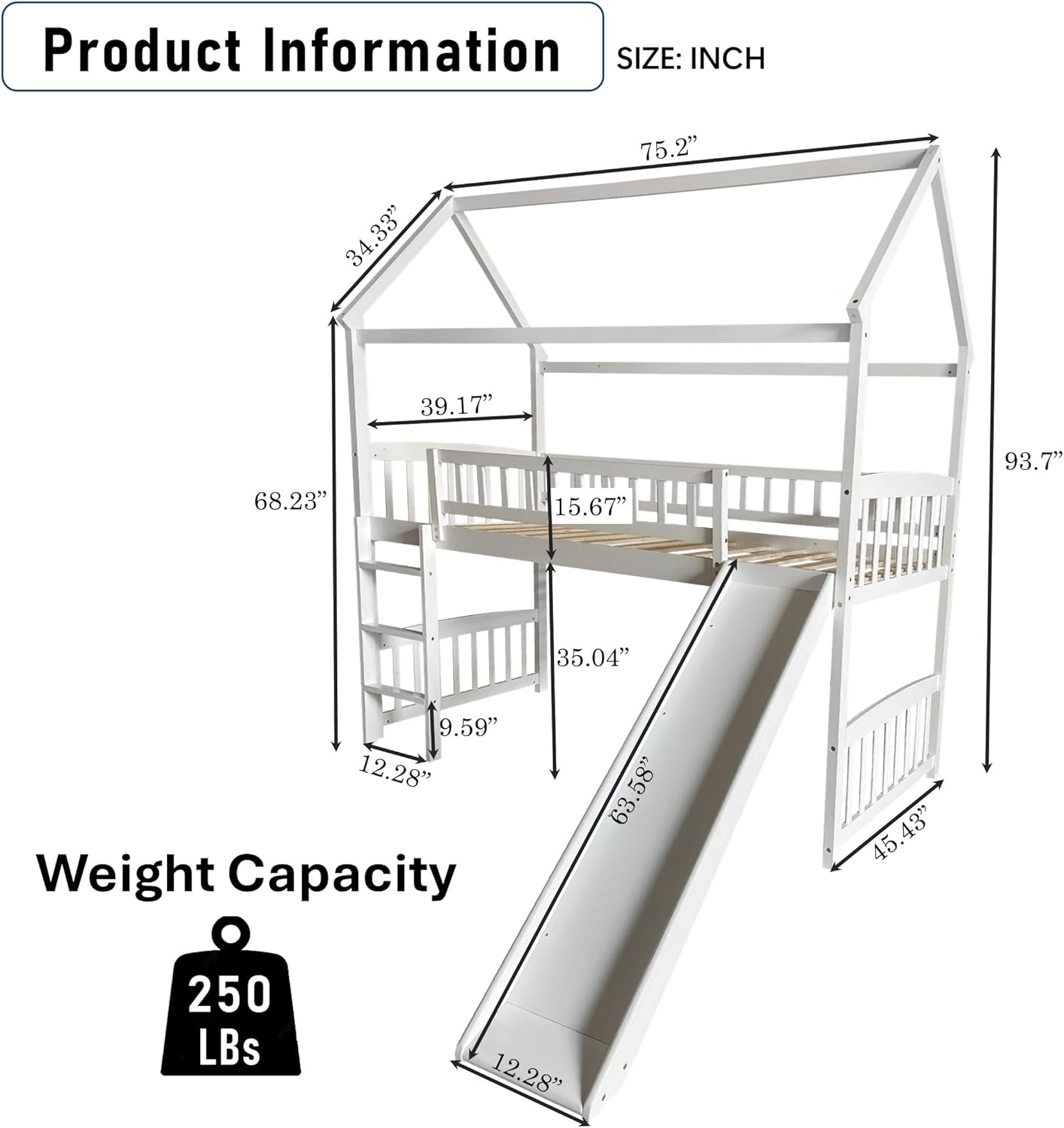 DNYN Twin Size Loft Bed Dimensions and Weight Capacity