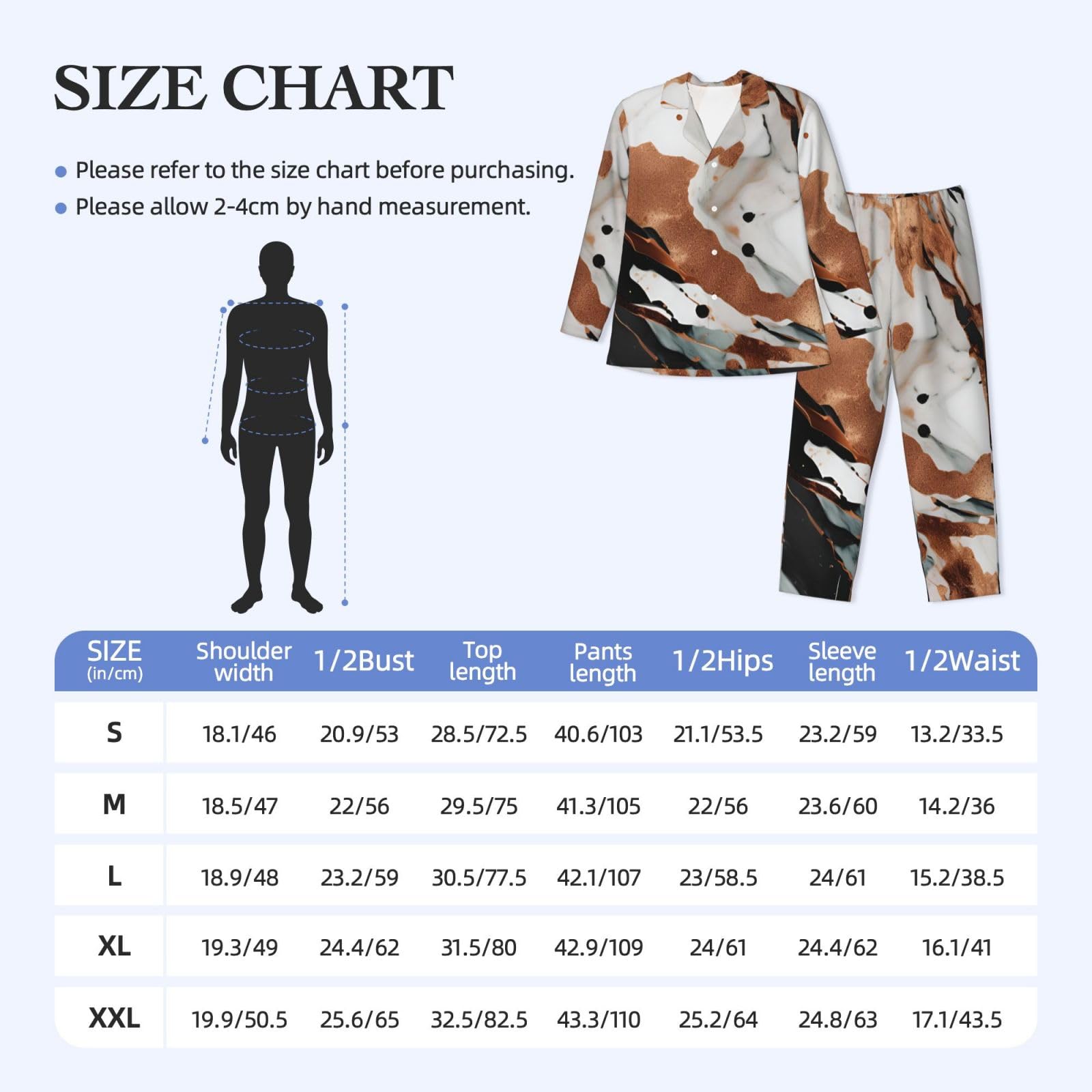 Herren-Pyjama-Set mit Marmor-Textur, Kupferspritzer-Druck, langärmelig, zweiteilig, Hauskleidung, bequeme Nachtwäsche, Nachtwäsche