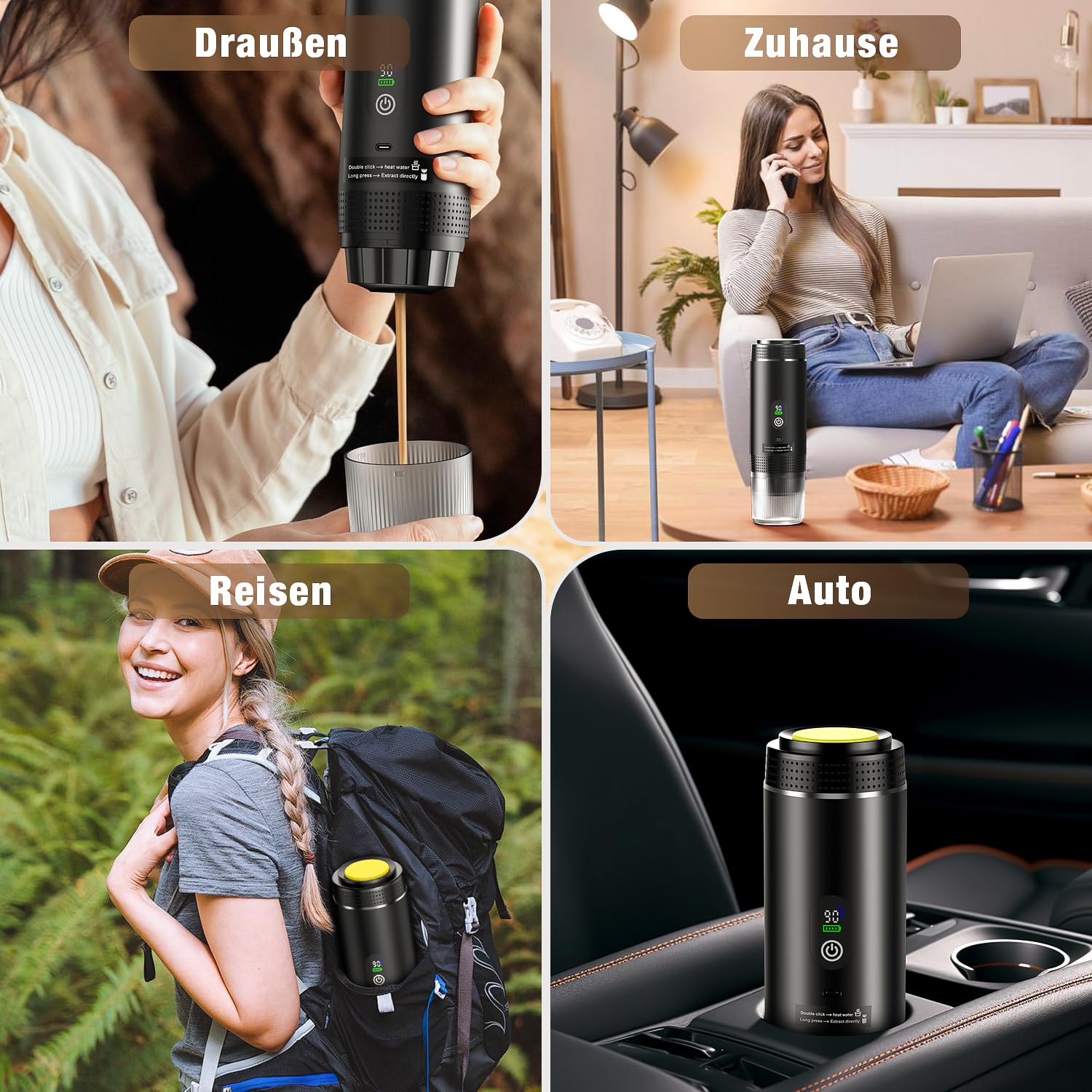 Mini Kaffeemaschine für unterwegs 3 in 1 Akku Espressomaschine mit USB kompatibel mit Kapsel und gemahlenem Kaffee