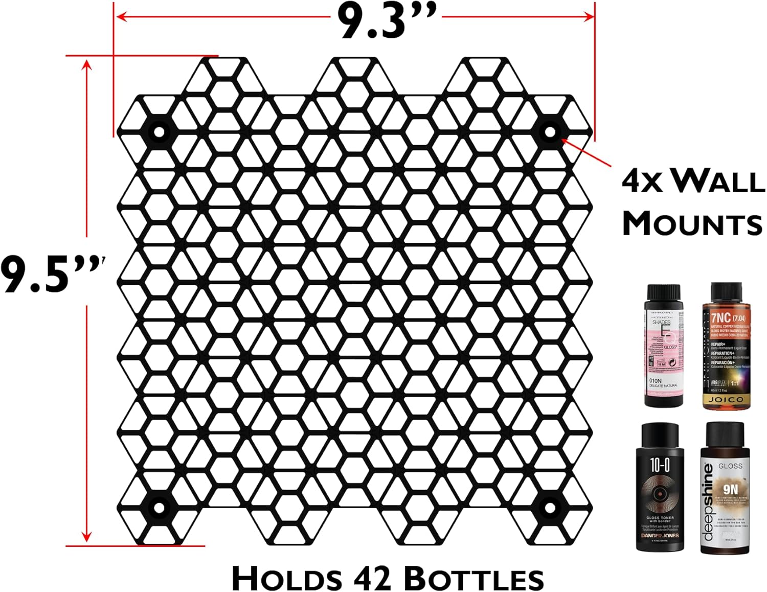 Markvicka Designs Medium Bottle Wall Mount Organizer for Shades EQ, Lumishine, Gloss Toner, Deepshine Xpress, and Hair Dye Storage | Hexagon Style Organizer | Stackable & Wall-Mount Salon Decor
