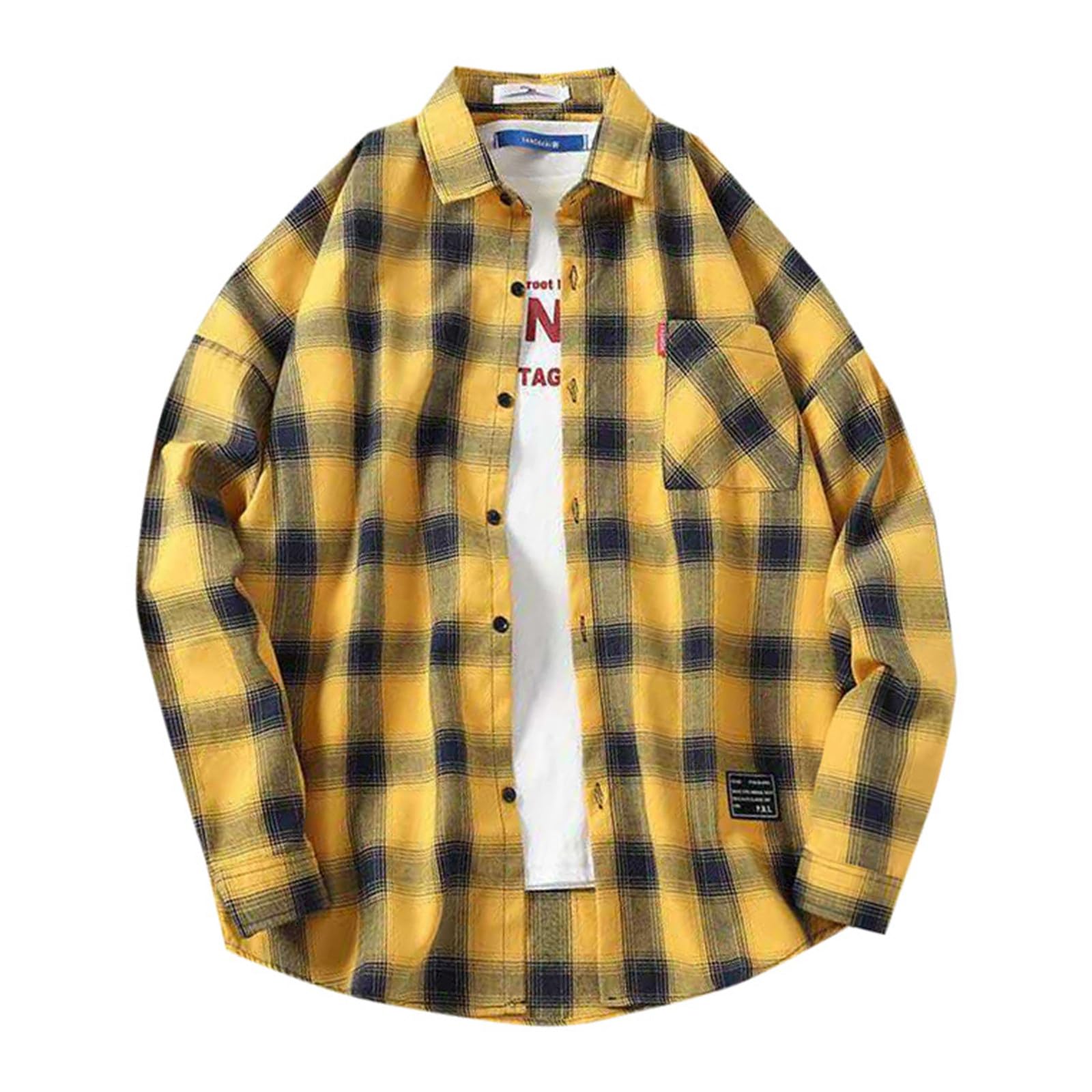 KJDWJKJRFMen's Checked Shirts Long Sleeve Button-Down Business Casual Shirt Regular Fit Work Shirt Jacket Checked Thermal Shirt Lined Work Shirt Jackets Protective Lumberjack Shirt Casual Shirt