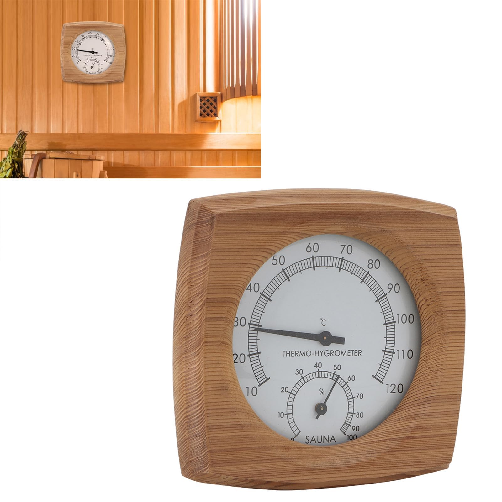Mumusuki Termometro-igrometro in Legno per Interni 2-in-1 Igrometro Bagno Turco Accessori per Sauna Sauna per pareti Decorative