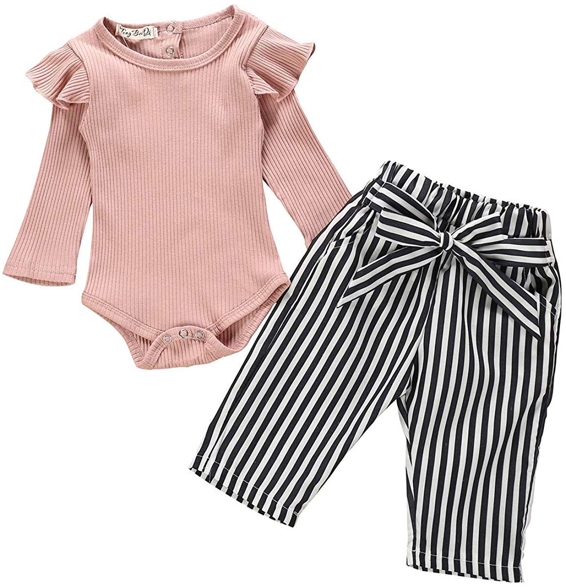 Juflam Baby Mädchen Kleidung Rüschen Strampler + Schleife De