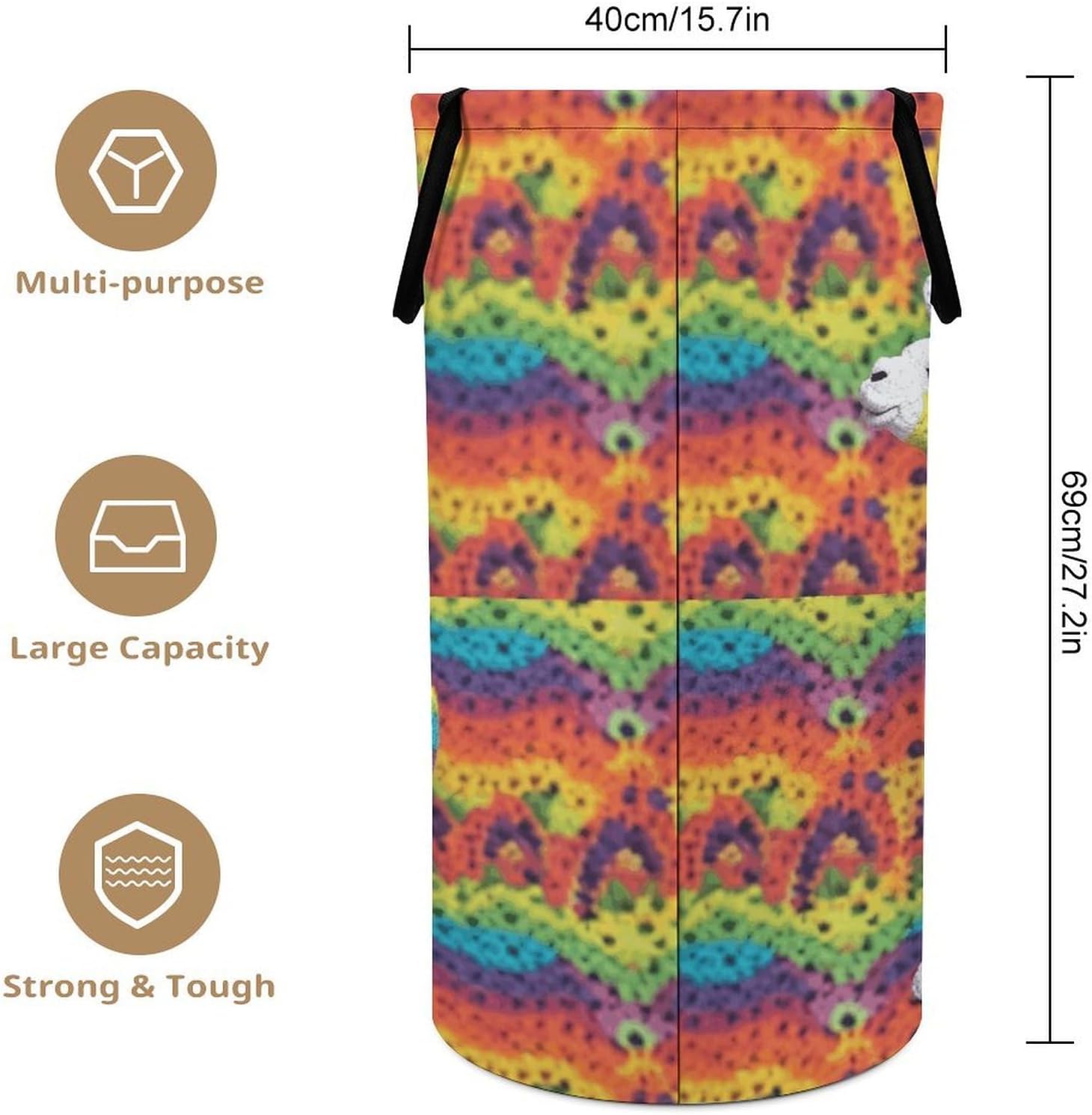 Rainbow Camel PatternLaundry Hamper - Large Dirty Clothes Bag.Storage Basket for Easy Carry Handles. Large Clothes Basket with Handles, Clothing Storage Bucket Toy Organizer for Bathroom Bedroom Dorm