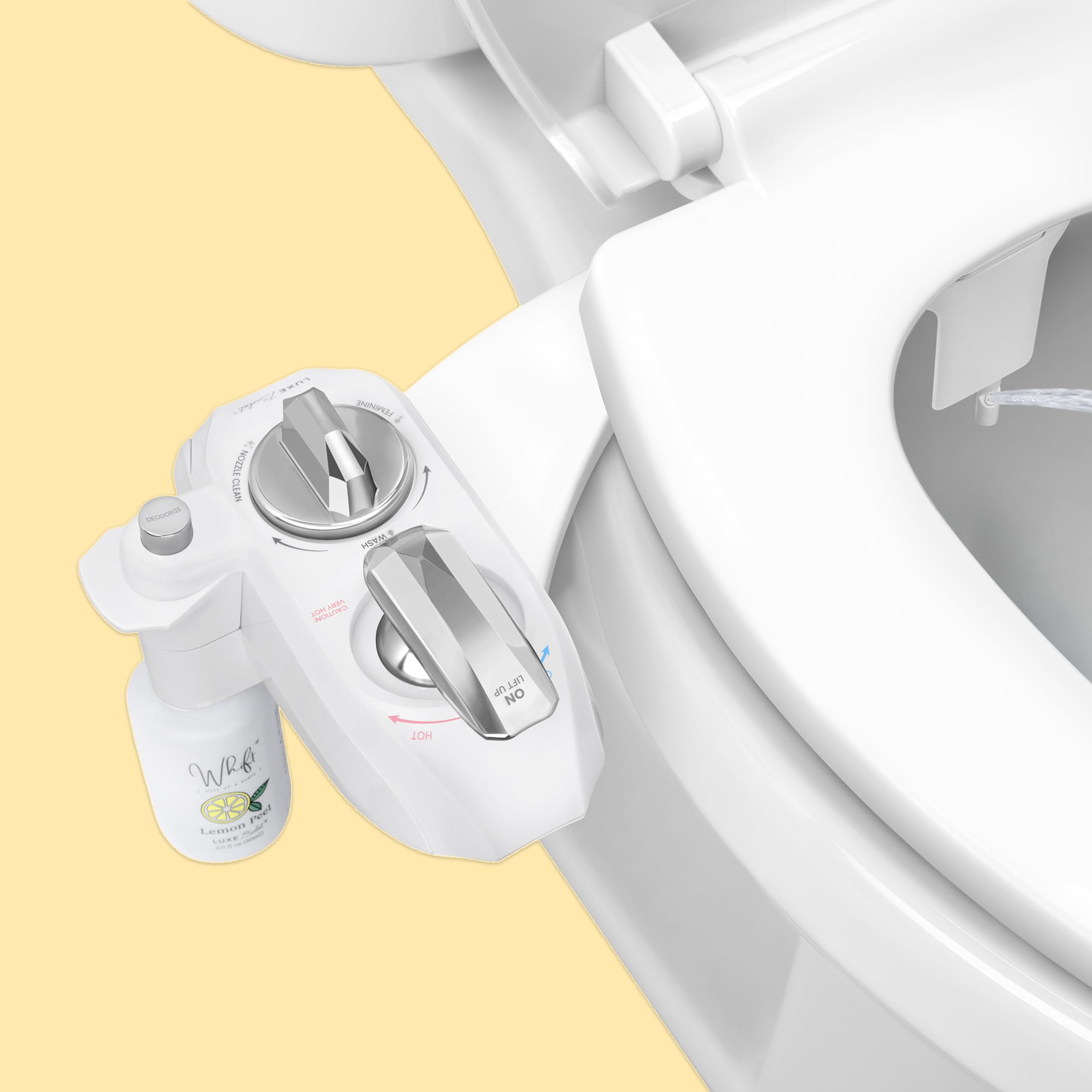 WHIFT 320 Bidet Dual Nozzle Built-In Deodorizing Spray Warm Water Non-Electric Bidet Attachment For Toilet Seat Easy Slide-In