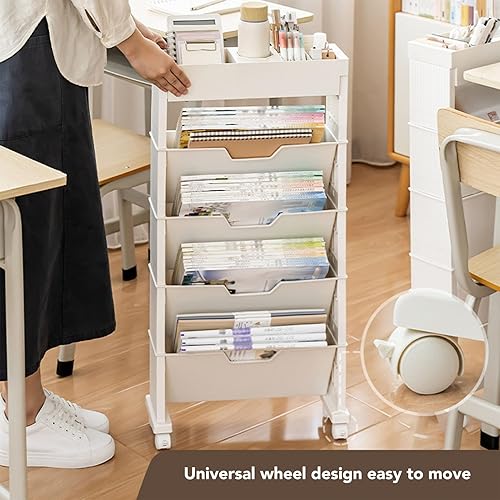 Miniatura 4 de Estantería móvil con ruedas, estantería móvil de pie, múltiples capas de gran capacidad, estante de almacenamiento para libros para aula,