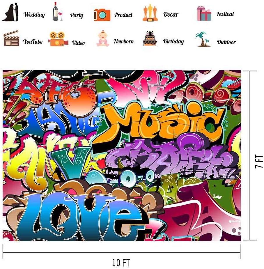 10X7ft Graffiti Style Background 80's 90's Themed Party Backdrop for Photography Hip Hop Background Studio Props GEPH035 Vinyl