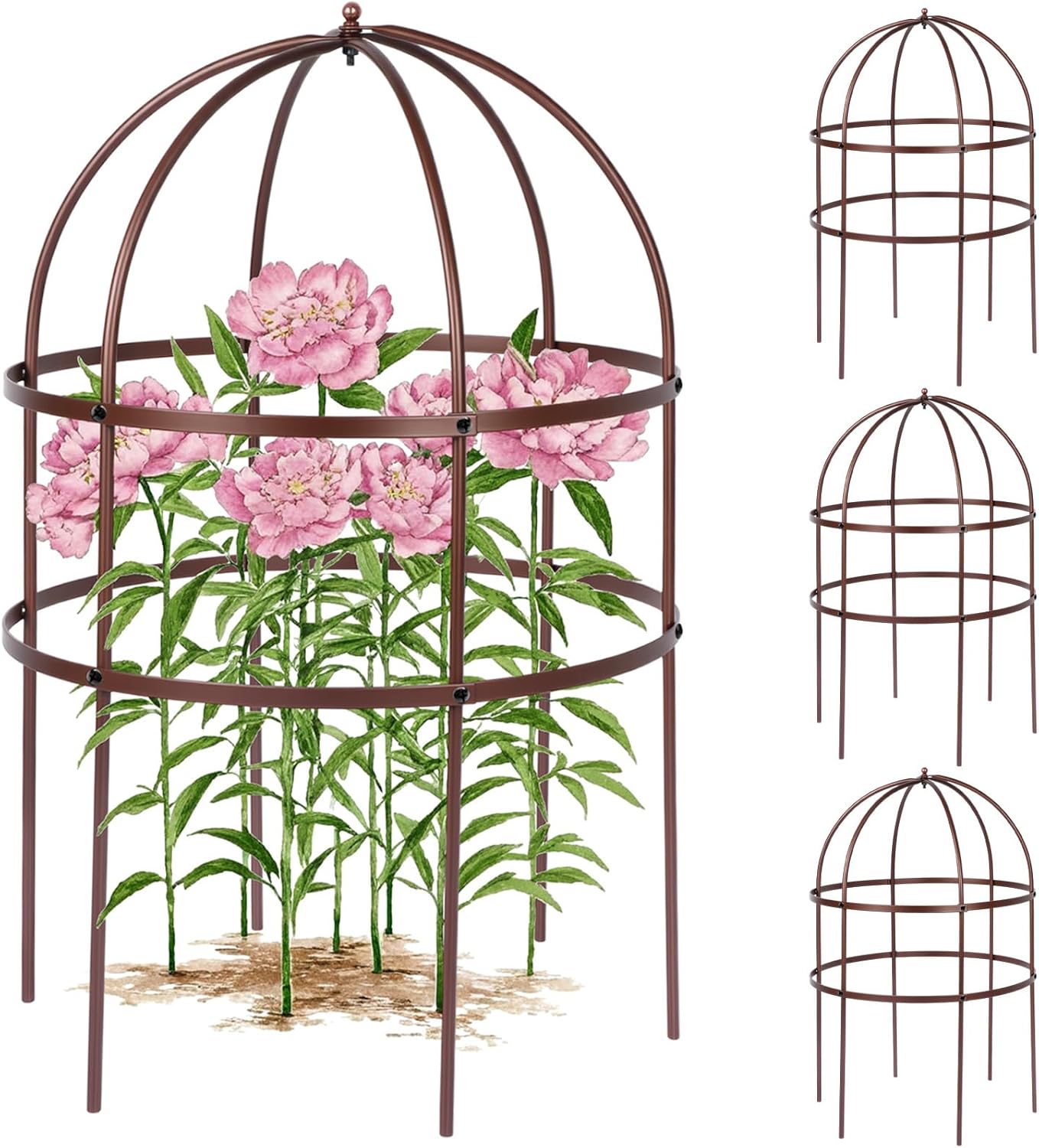 4 Pcs Jardin Bird Cage Plant Support 24" H Large Sturdy Grow-Through Flower Support Peony Cage Climbing Plant Support Trellis Sculptural Garden Decor for Perennial Flowers (Vintage Gold)