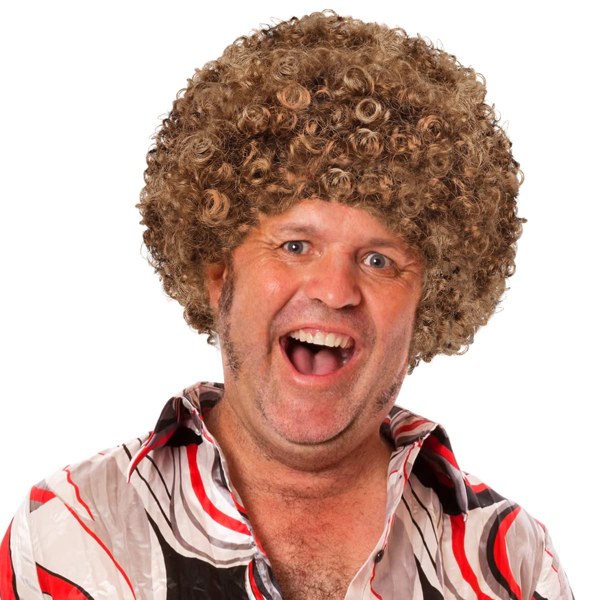 HODRME Unisex Short Fluffy Afro Wigs-Women Men Kinky Curly Disco Hippie Wig for Costume Cosplay Halloween Christmas Party (6 Black)