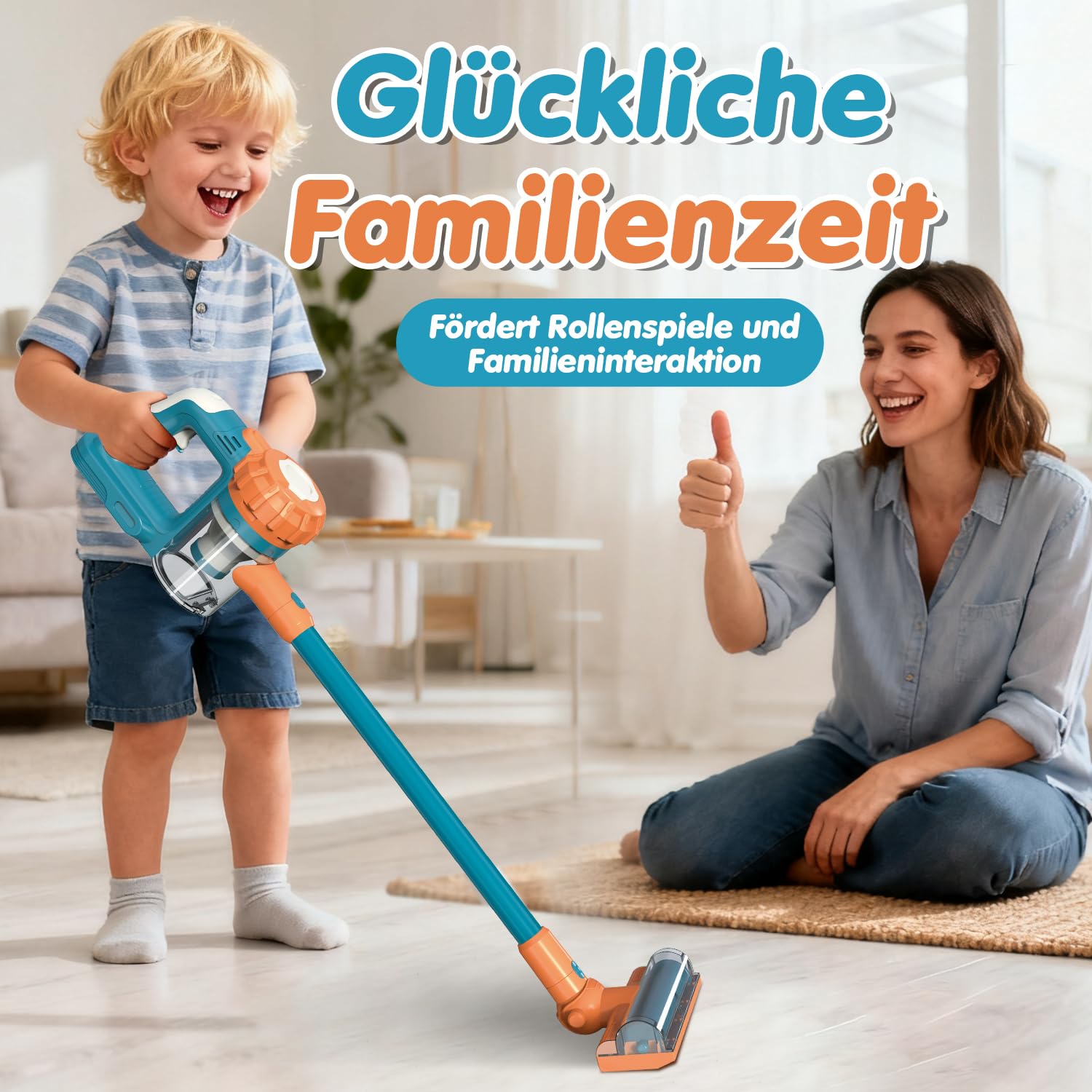 VARANO Spielzeug-Staubsauger für Kinder, Kinderstaubsauger mit echter Funktion, Staubsauger-Spielzeug ab 3 Jahren, Realistischer Staubsauger für Kinder, Haushaltsspielzeug für Jungen und Mädchen