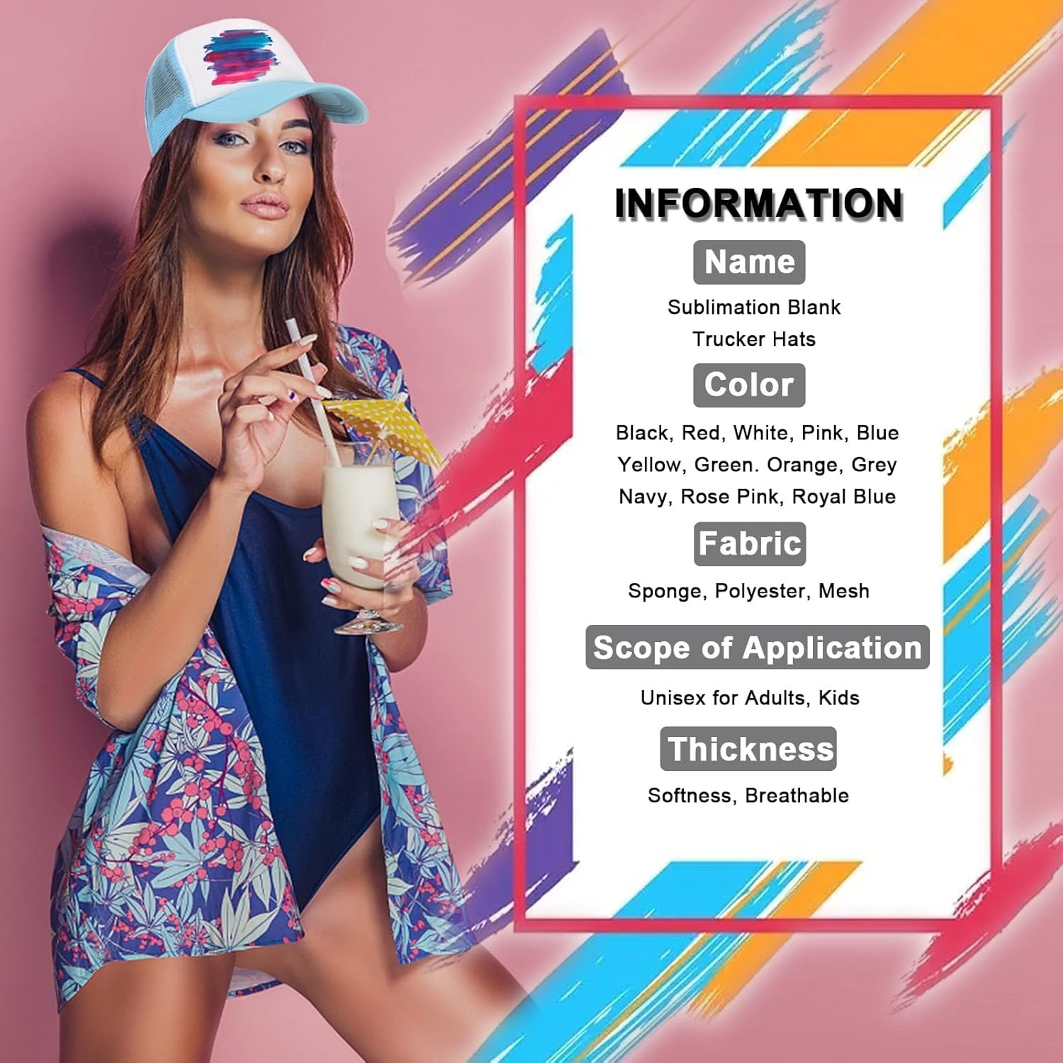 9 Pack Sublimation Blanks Baseball Cap Adjustable Polyester Mesh Cap Trucker Hats for Adults Kids Youth - Image 2