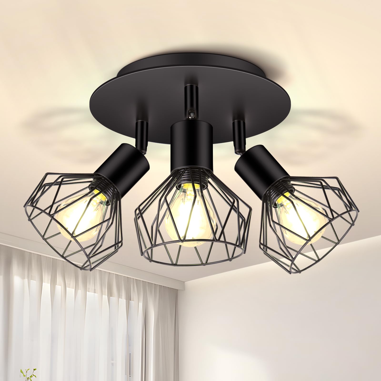 CHENBEN LED Deckenstrahler 3 Flammig Strahler Deckenleuchte Schwarz E14 Spotleuchte Wand 350°Wandstrahler Gitter für Küche Schlafzimmer Wohnzimmer,Nein E14 Leuchtmittel