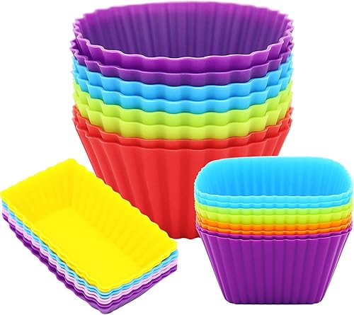 24 forros de silicona para cupcakes, 3 formas de tazas de silicona reutilizables para hornear, tazas de silicona de varios tamaños para divisores de