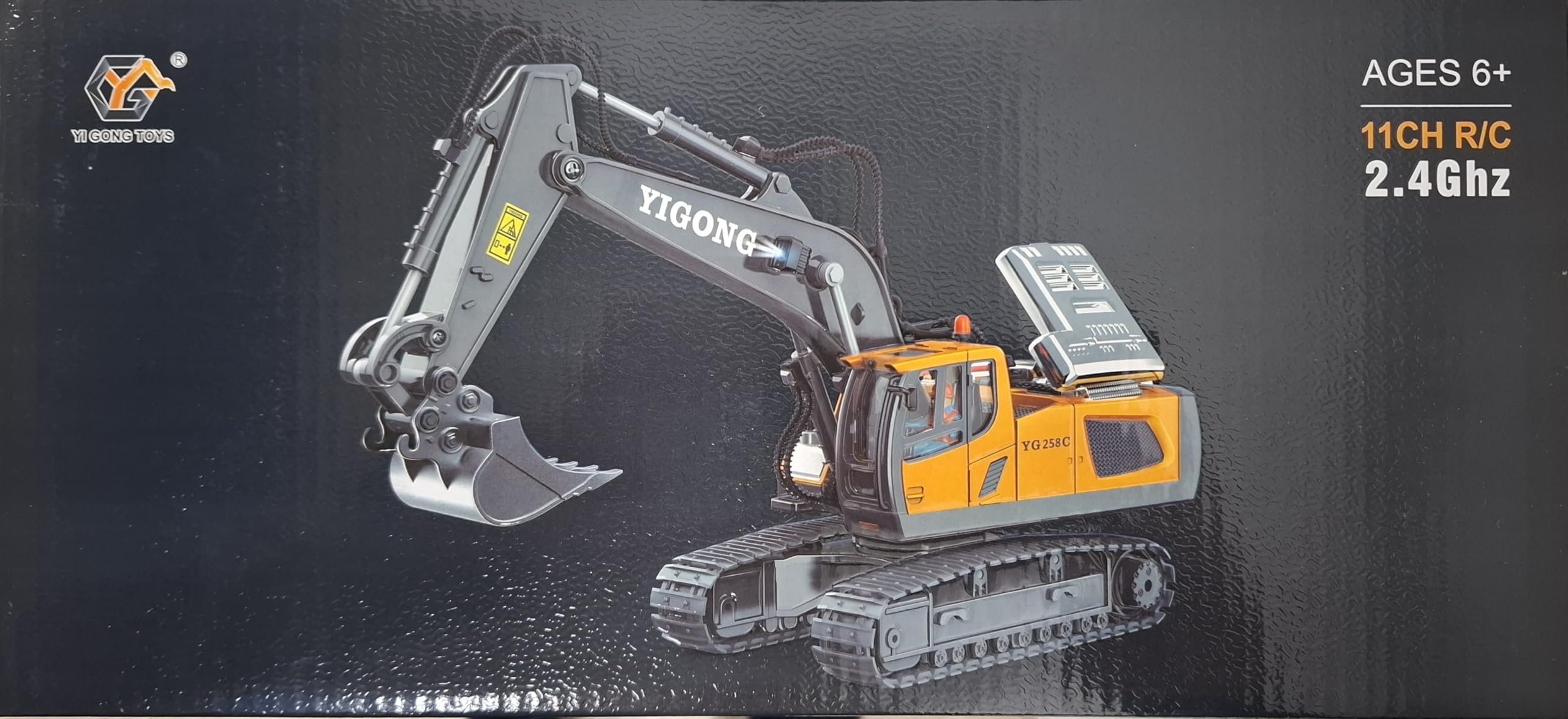 Generico Escavatore Telecomandato Bambini con Pala in Metallo – 11 Canali, Luci e Suoni Realistici, Giocattolo Cantiere RC Resistente – Regalo per Bambini 6 7 8 9 10 Anni - Giallo